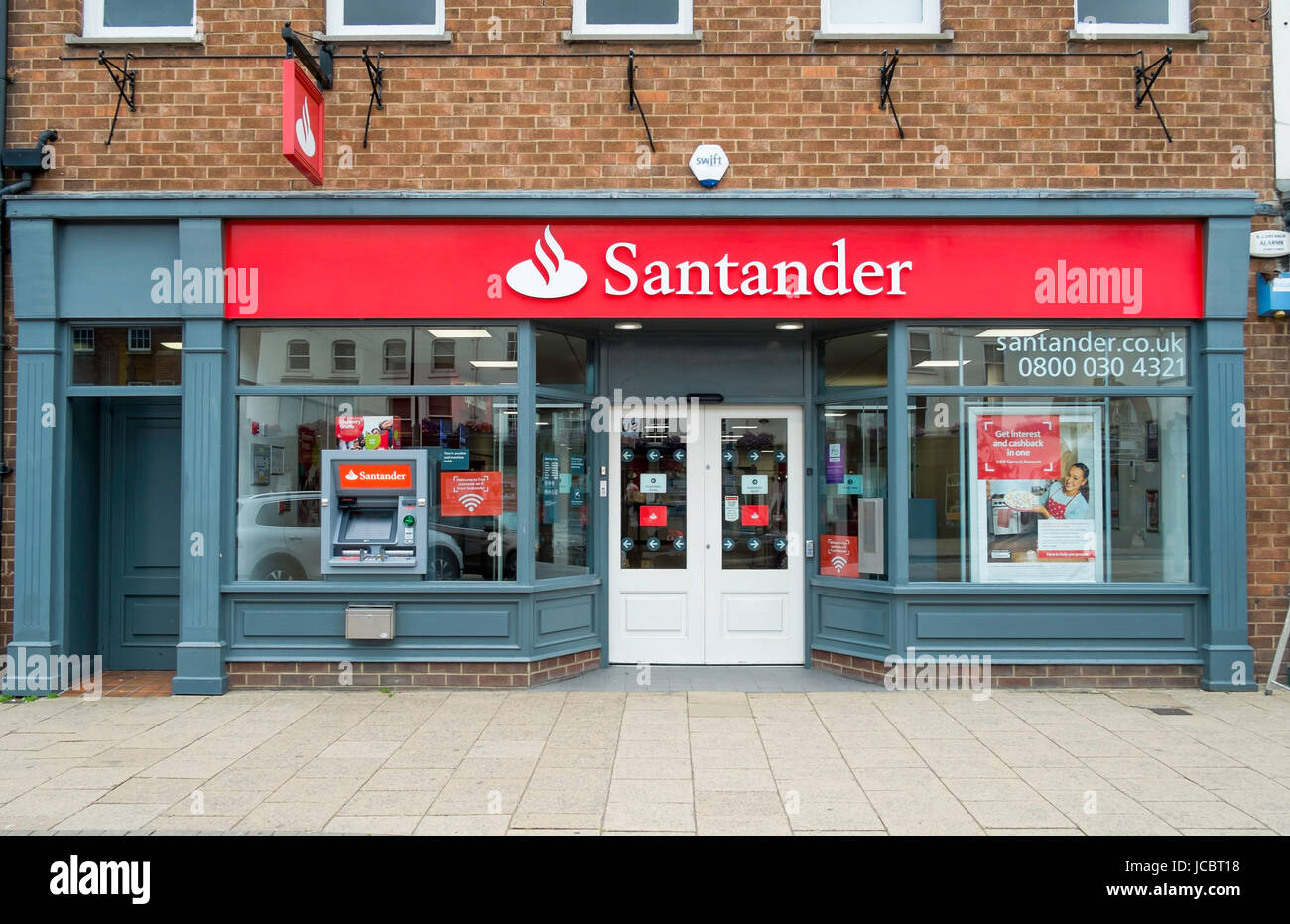 A modern branch of the Santander Bank in a North Yorkshire Market town. Stock Photo