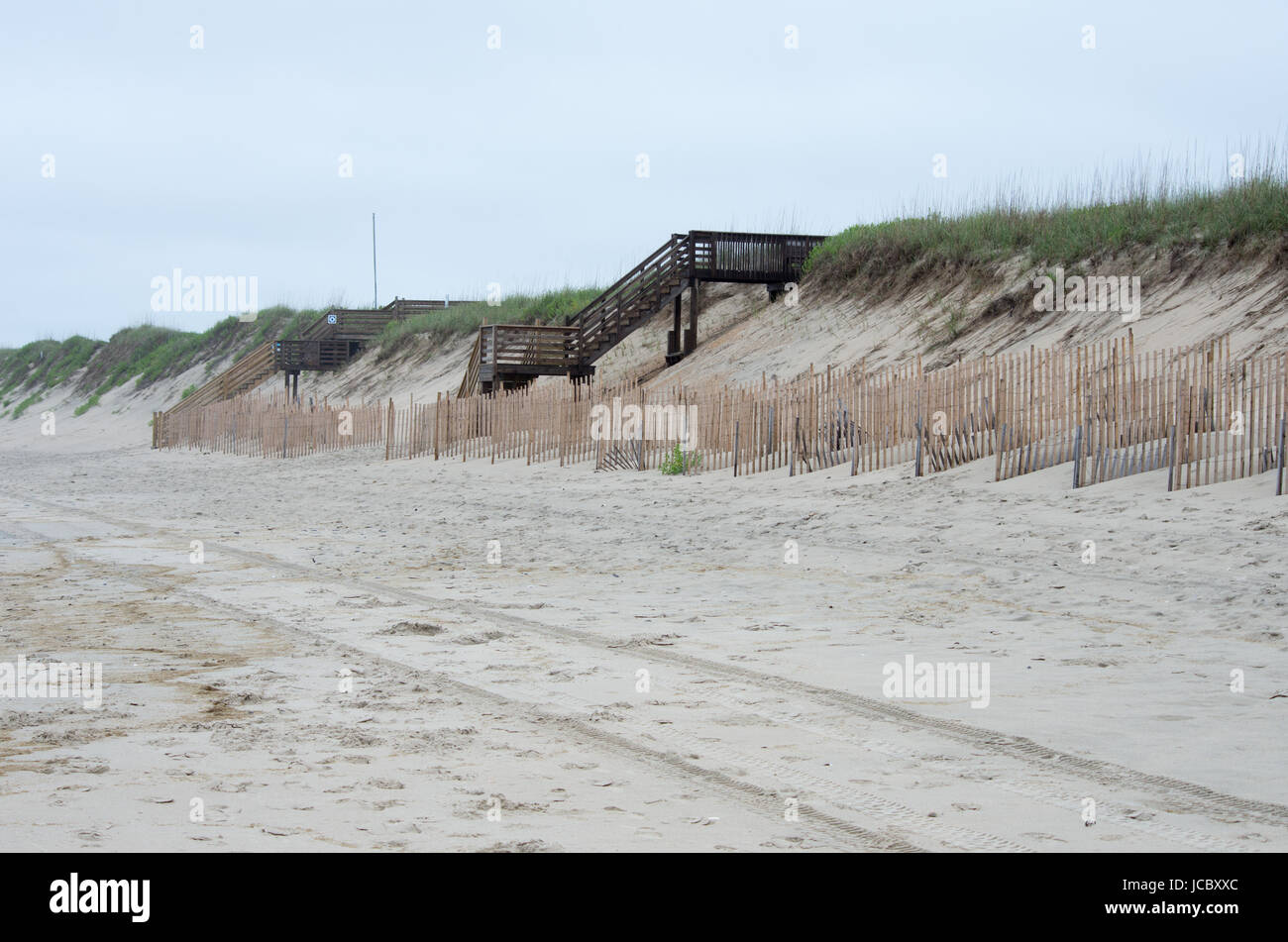 Dunes, stairs and erosion fences at Outer Banks North Carolina Stock