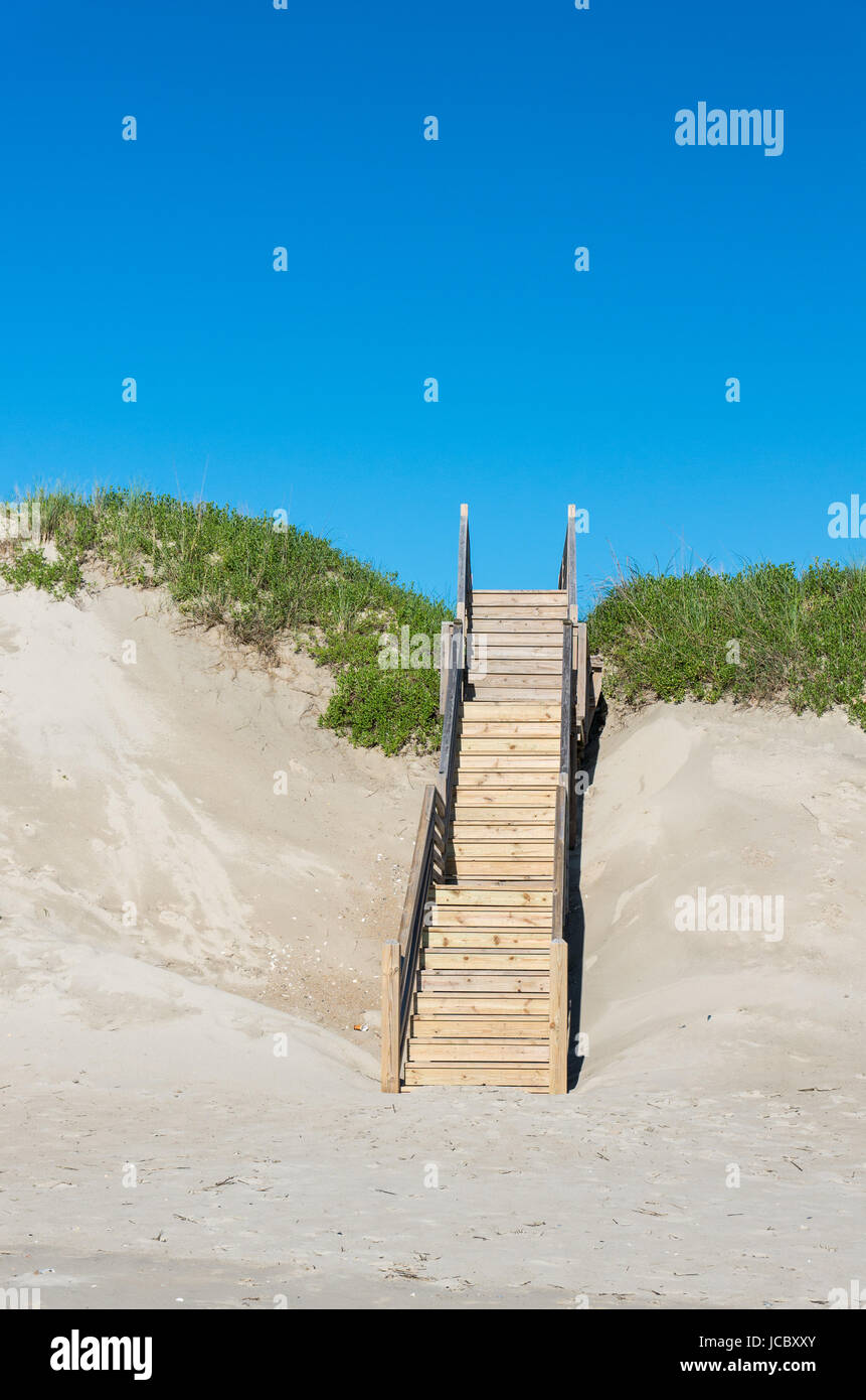Dunes, stairs and erosion fences at Outer Banks North Carolina Stock