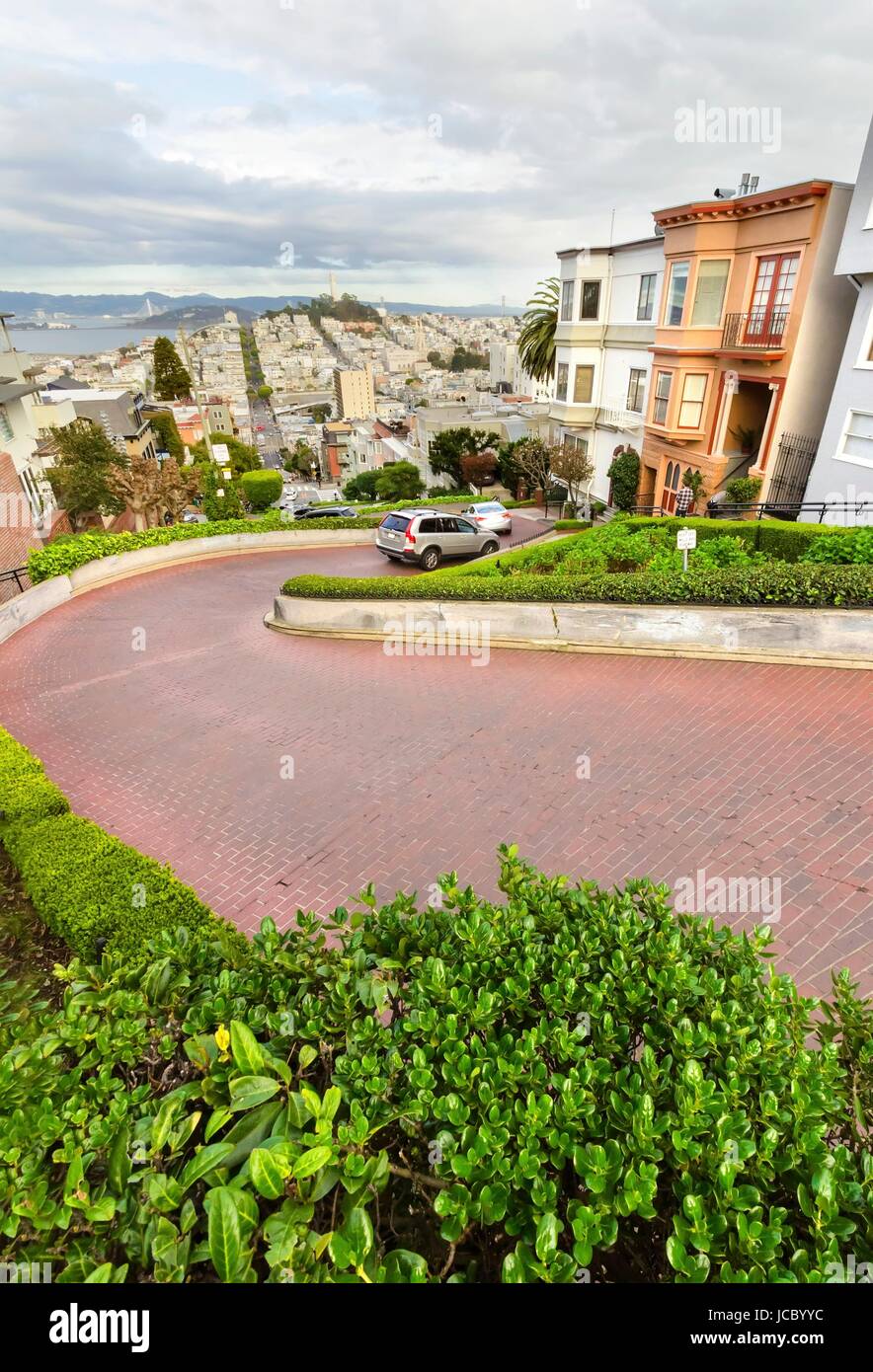 The famous Lombard street on Russian Hill in San Francisco, California, United States of America