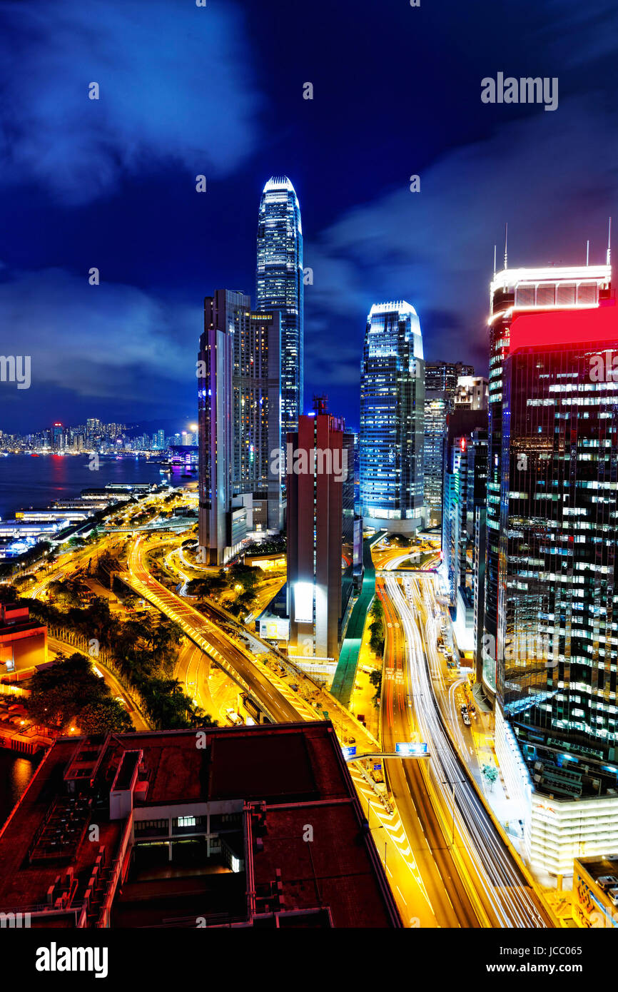 Hong Kong highrise buildings at night Stock Photo - Alamy