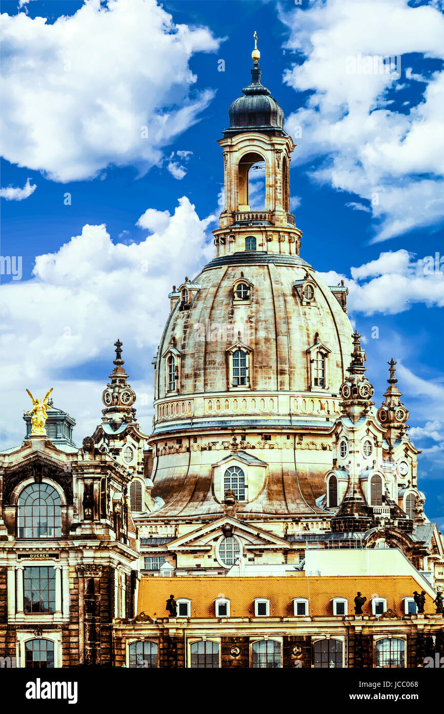 Dresden Frauenkirche Church, sky with clouds, Saxony, Germany, Europe Stock Photo