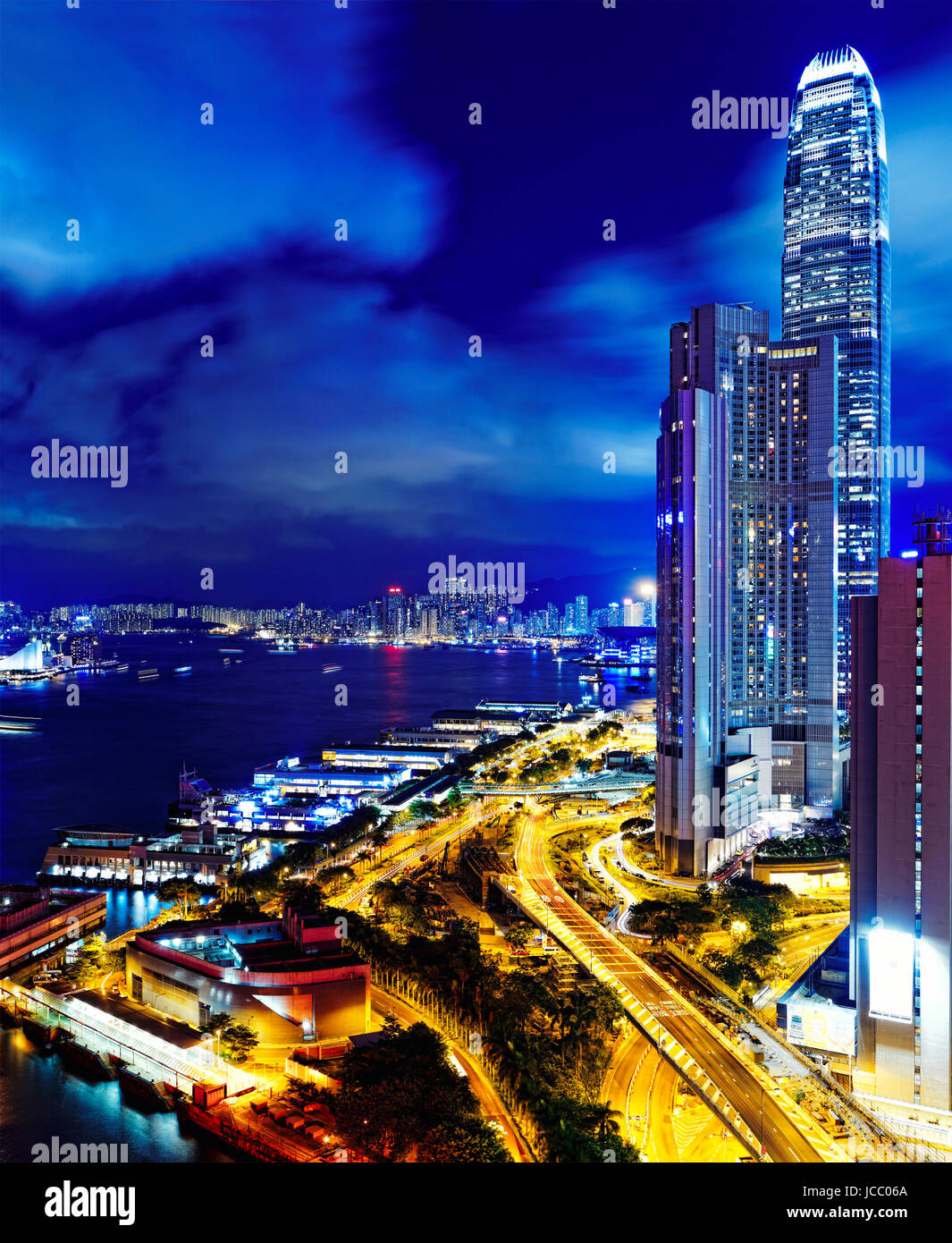 Hong Kong highrise buildings at night Stock Photo - Alamy