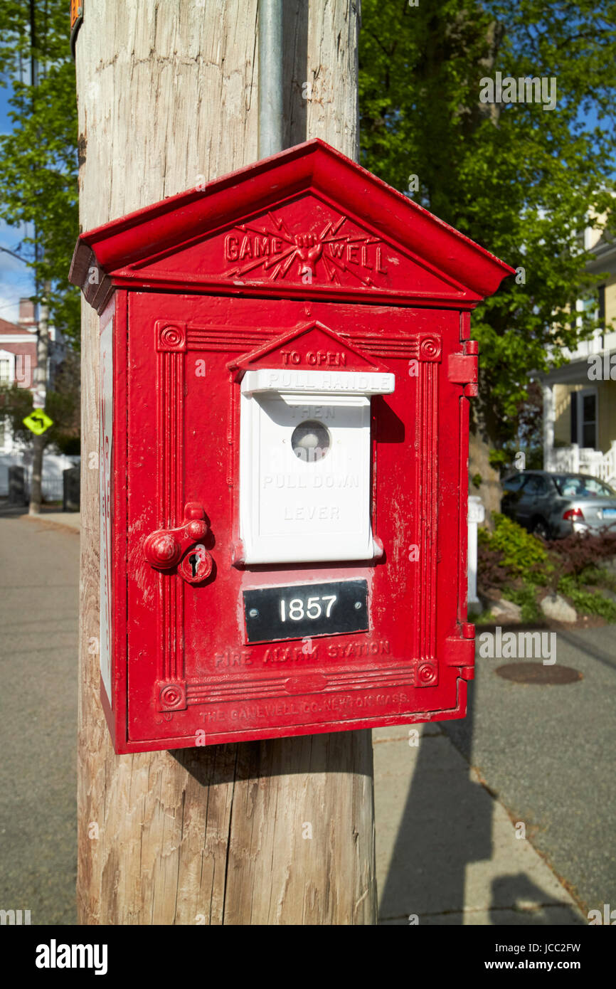red gamewell fire alarm call box in Boston USA Stock Photo