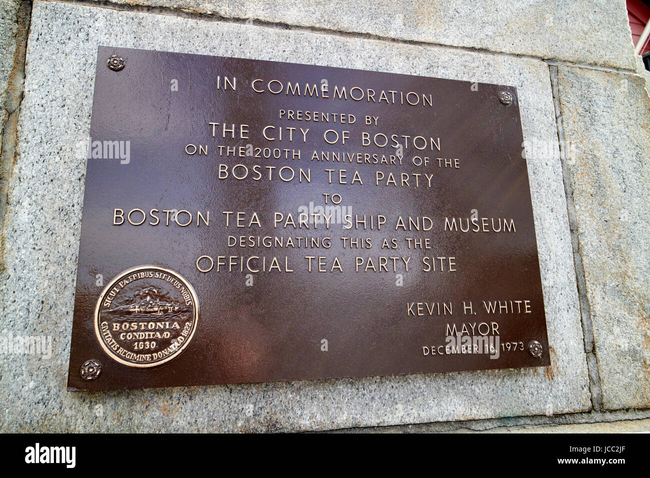 official boston tea party designated site plaque Boston USA Stock Photo