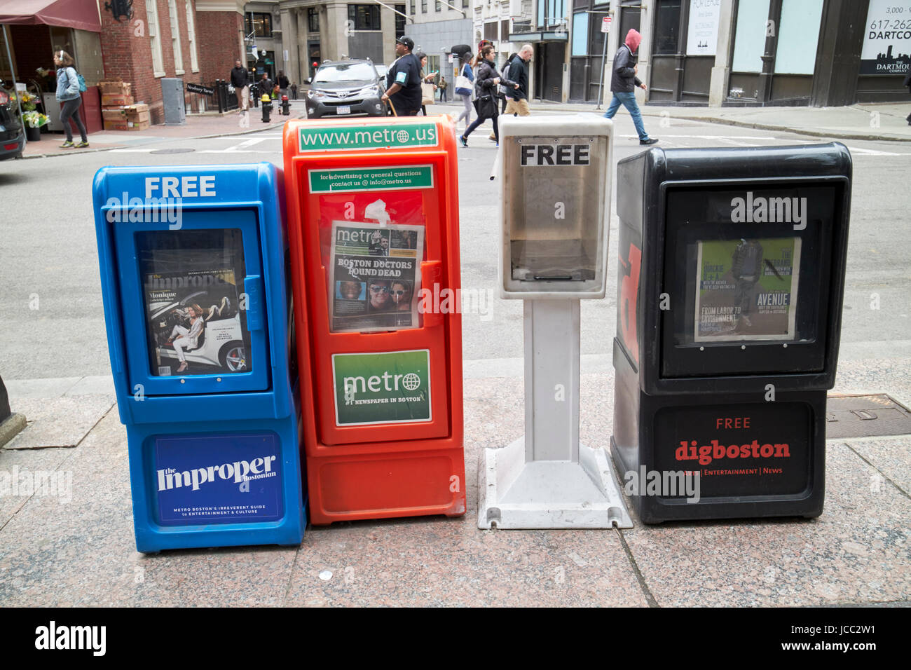 free newspaper stands dispensers Boston USA Stock Photo