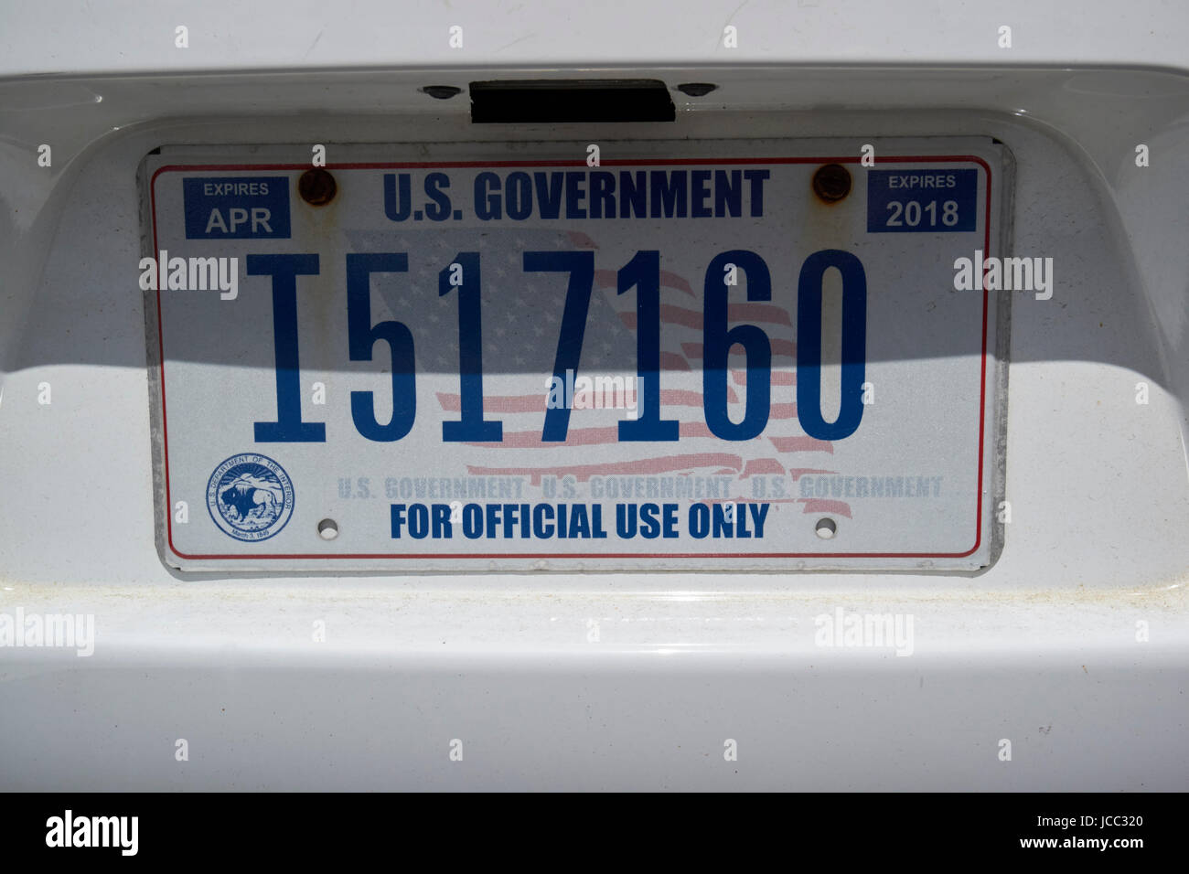 US government official use only license plate on official vehicle USA Stock Photo