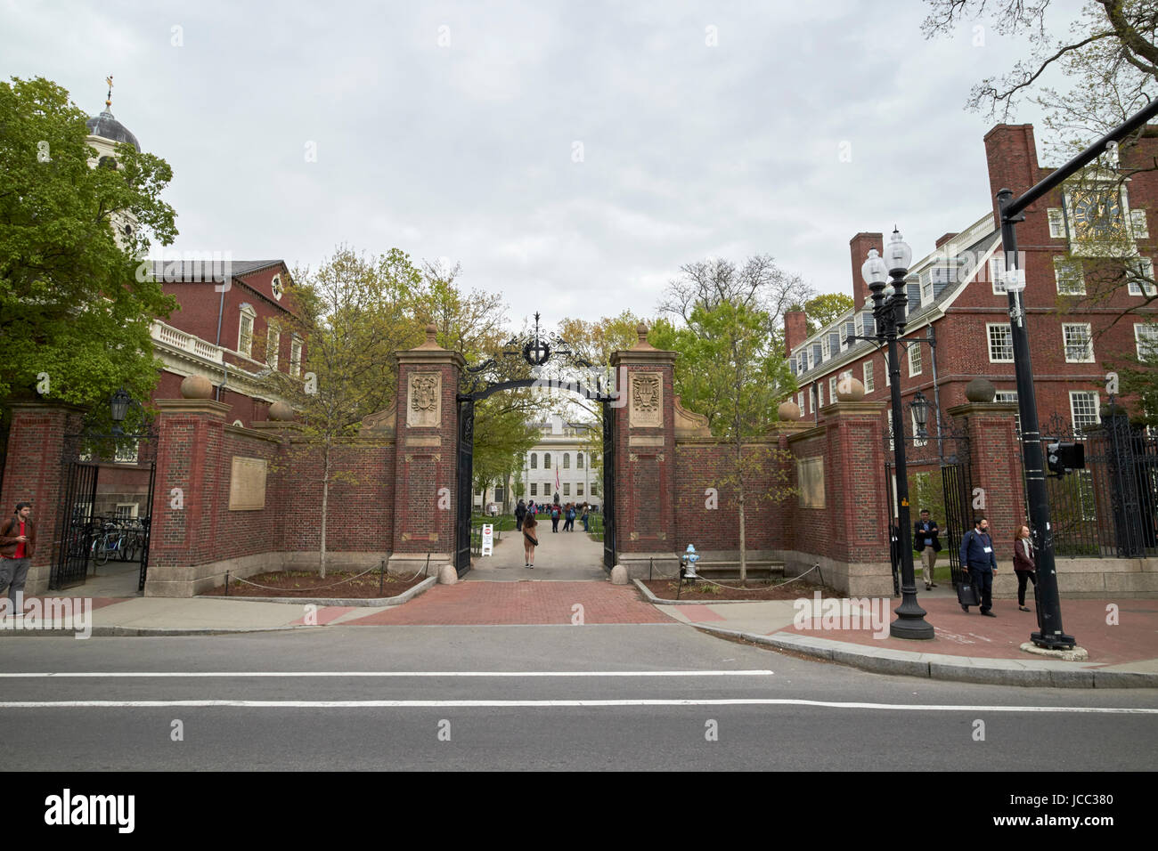 entrance gates to Harvard university campus Boston USA Stock Photo