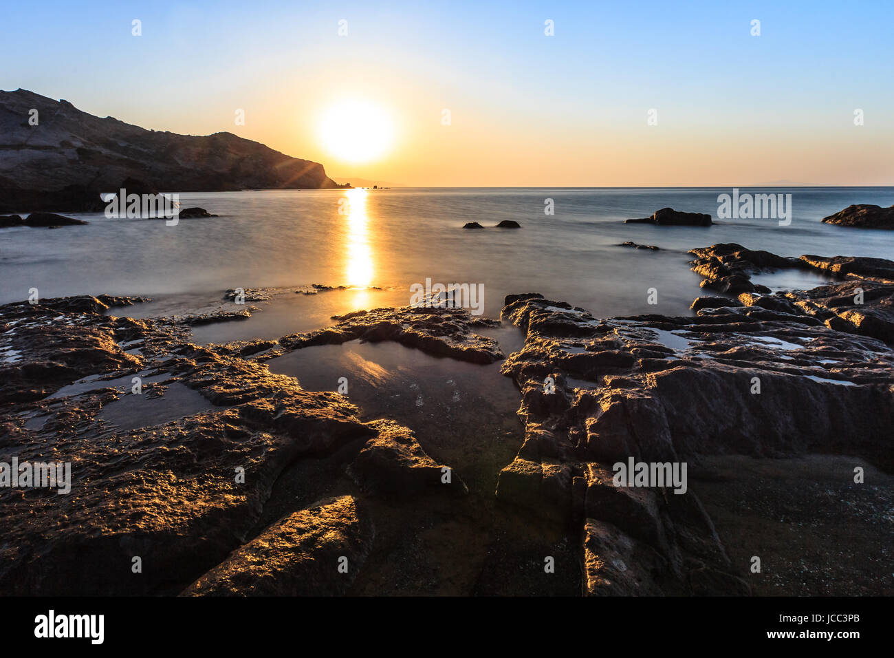 sunrise on the beach near Kefalos town. Kos island (Greece) Stock Photo