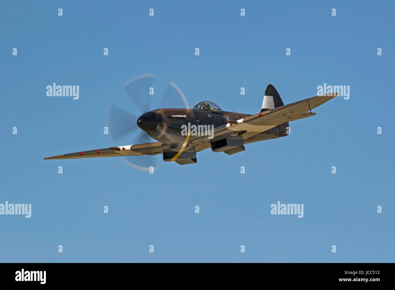 Airplane British WWII RAF Submarine Spitfire flying at air show in California Stock Photo