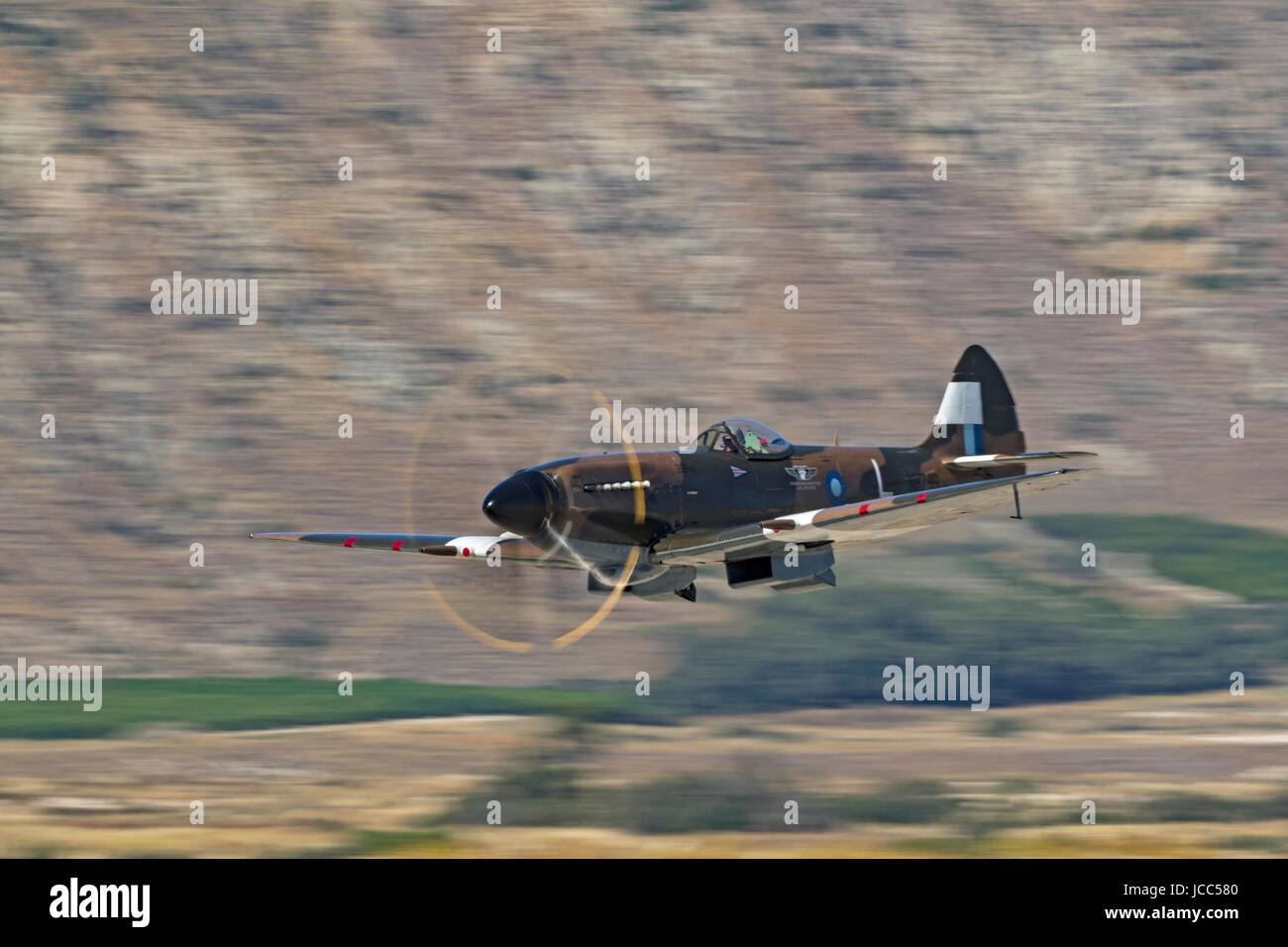 Airplane British WWII RAF Submarine Spitfire flying at air show in California Stock Photo