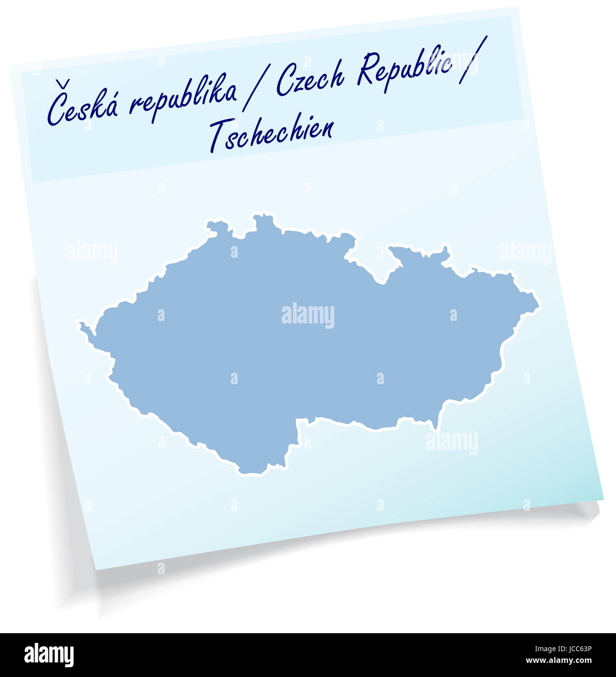 Tschechien als Notizzettel in Blau Stock Photo