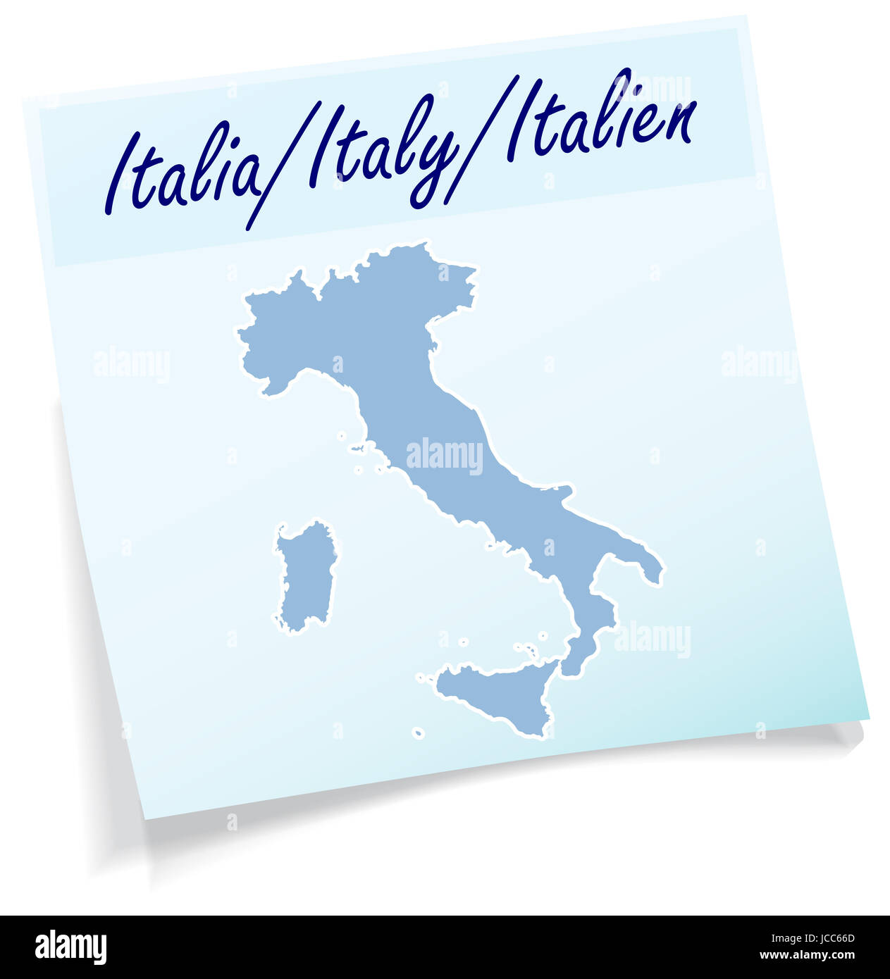 Italien als Notizzettel in Blau Stock Photo