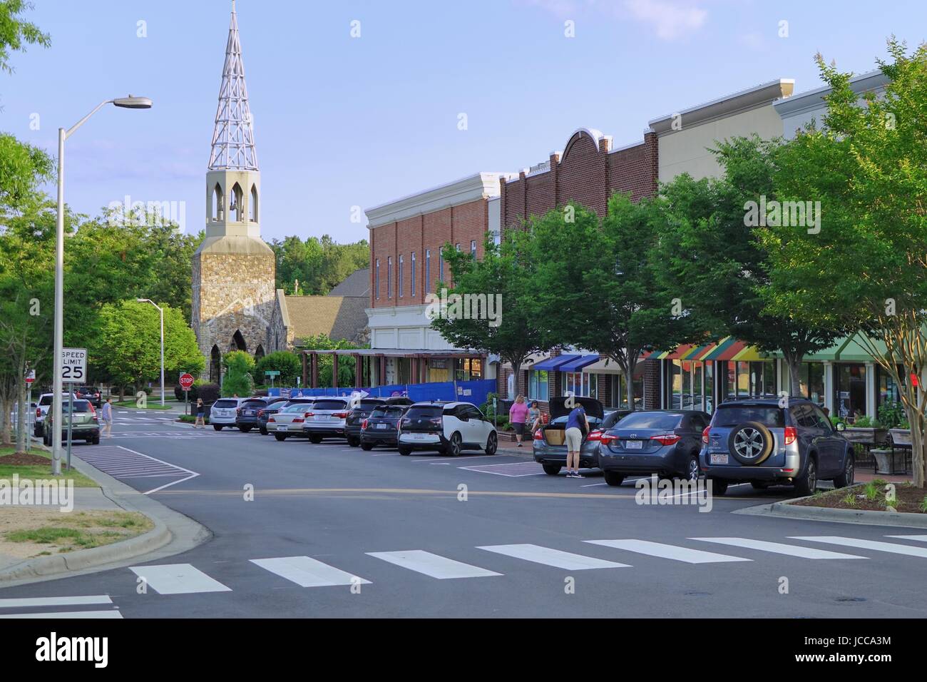 The main street in Southern Village, Chapel Hill, North Carolina Stock Photo