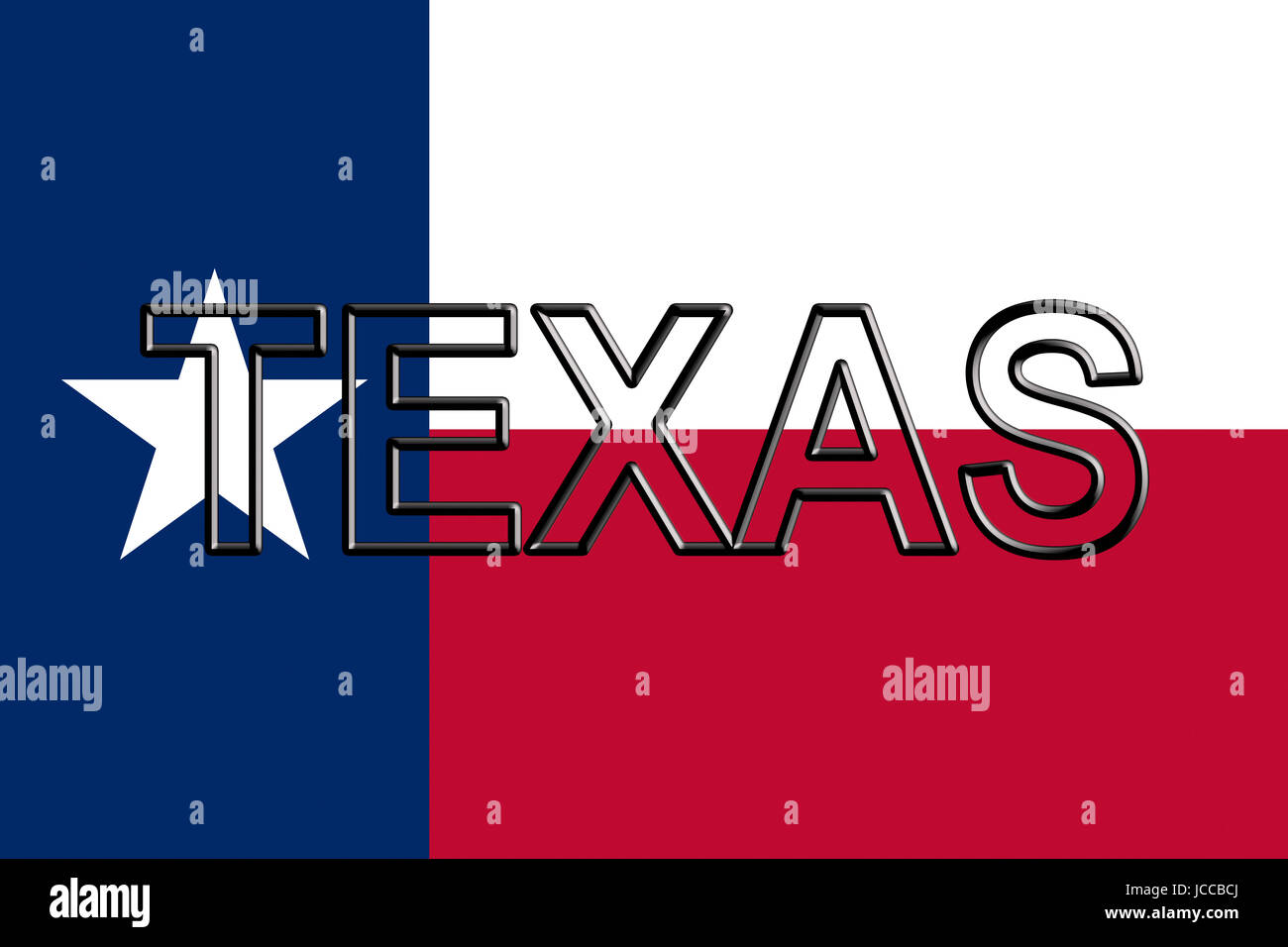 Illustration of the flag of Texas state in America  with the state written on the flag. Stock Photo