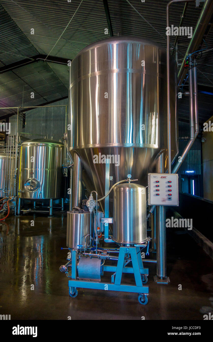SOUTH ISLAND, NEW ZEALAND- MAY 25, 2017: Modern Beer Factory, steel ...
