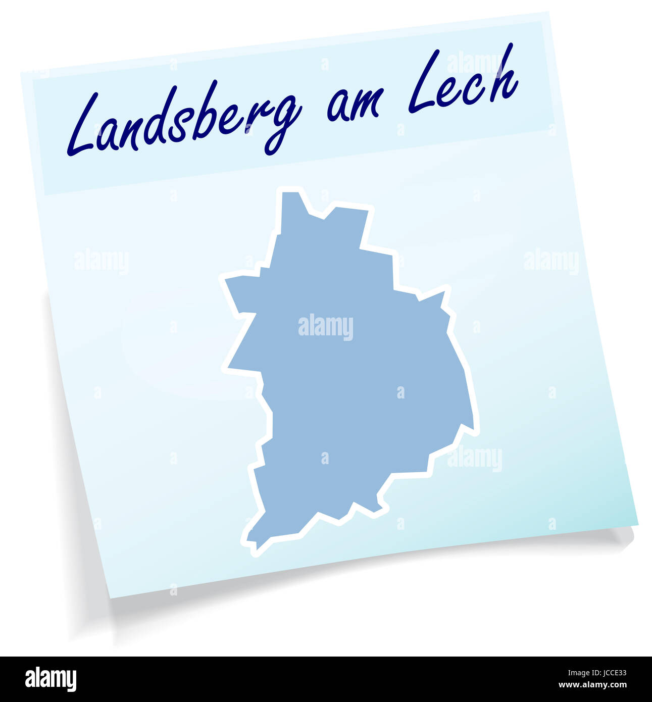 Landsberg als Notizzettel in Blau Stock Photo