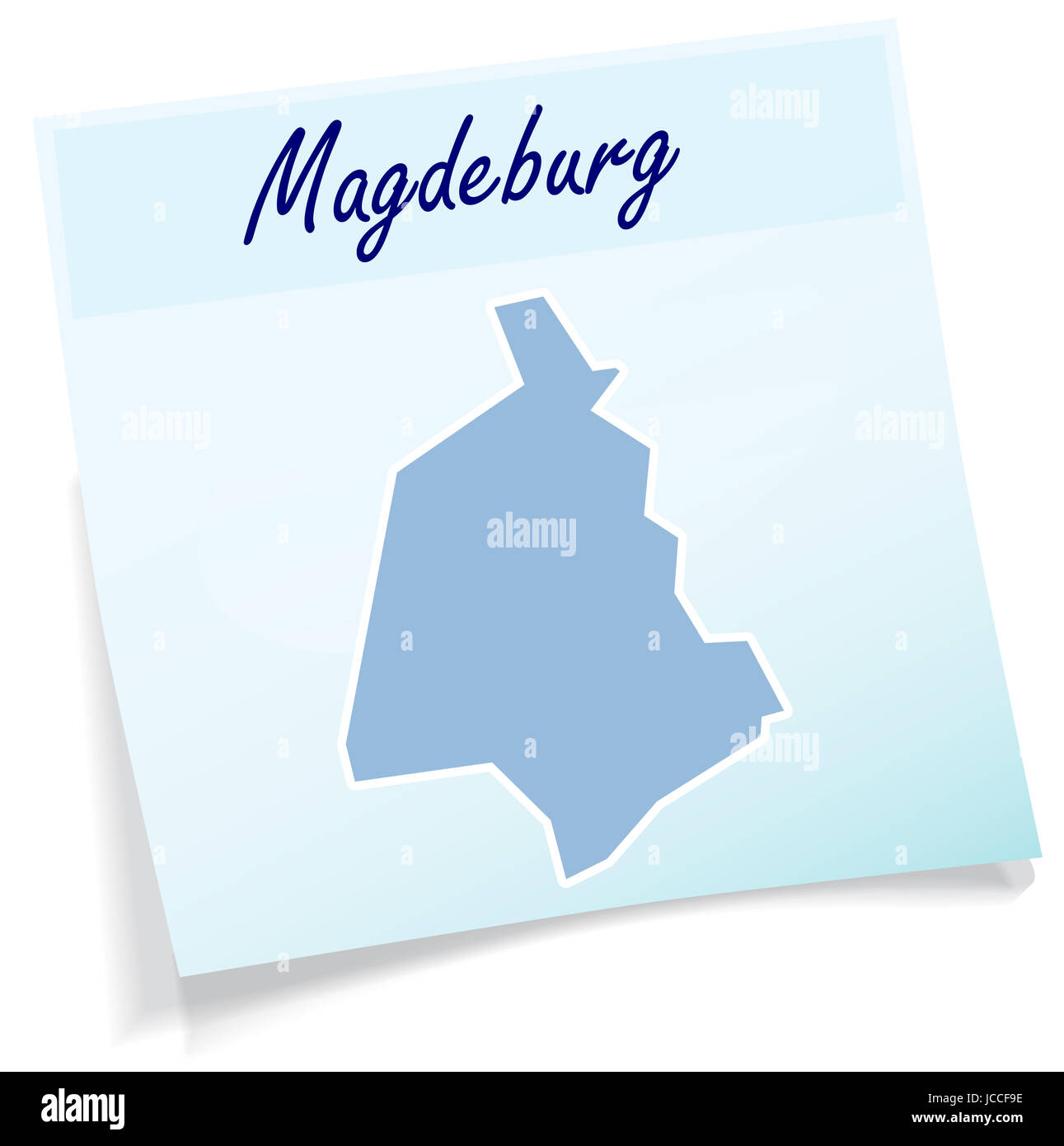 Magdeburg als Notizzettel in Blau Stock Photo