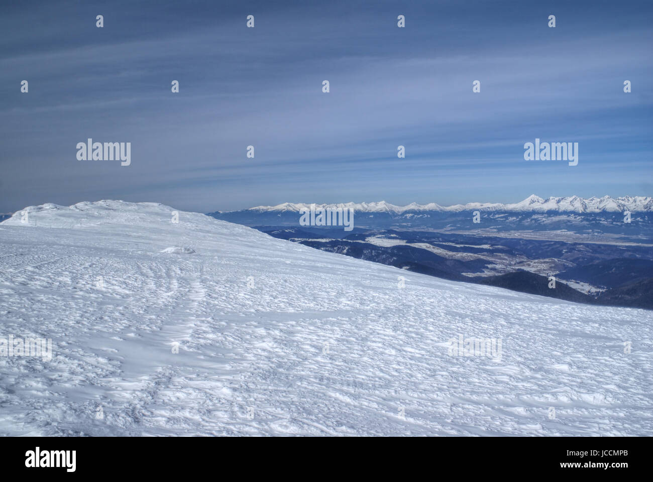 Picturesque view of Kralova hola Mountain in Low Tatras covered in snow, Slovakia Stock Photo
