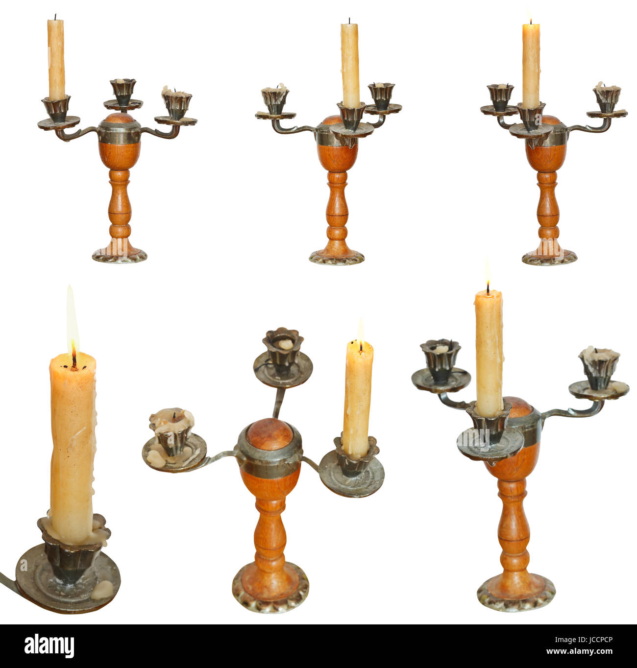set of candleholder with candles isolated on white background Stock ...