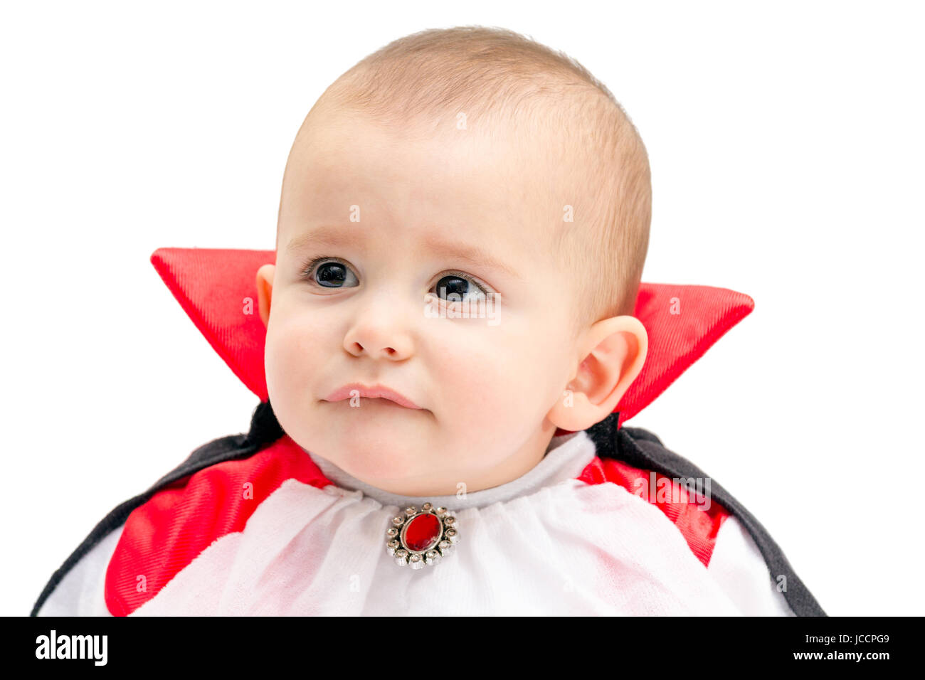 Little baby boy with Dracula costume isolated on white background Stock