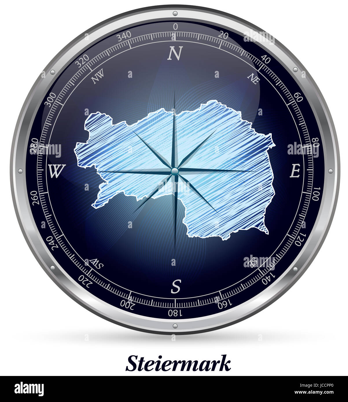 Steiermark mit Grenzen in Chrom Stock Photo