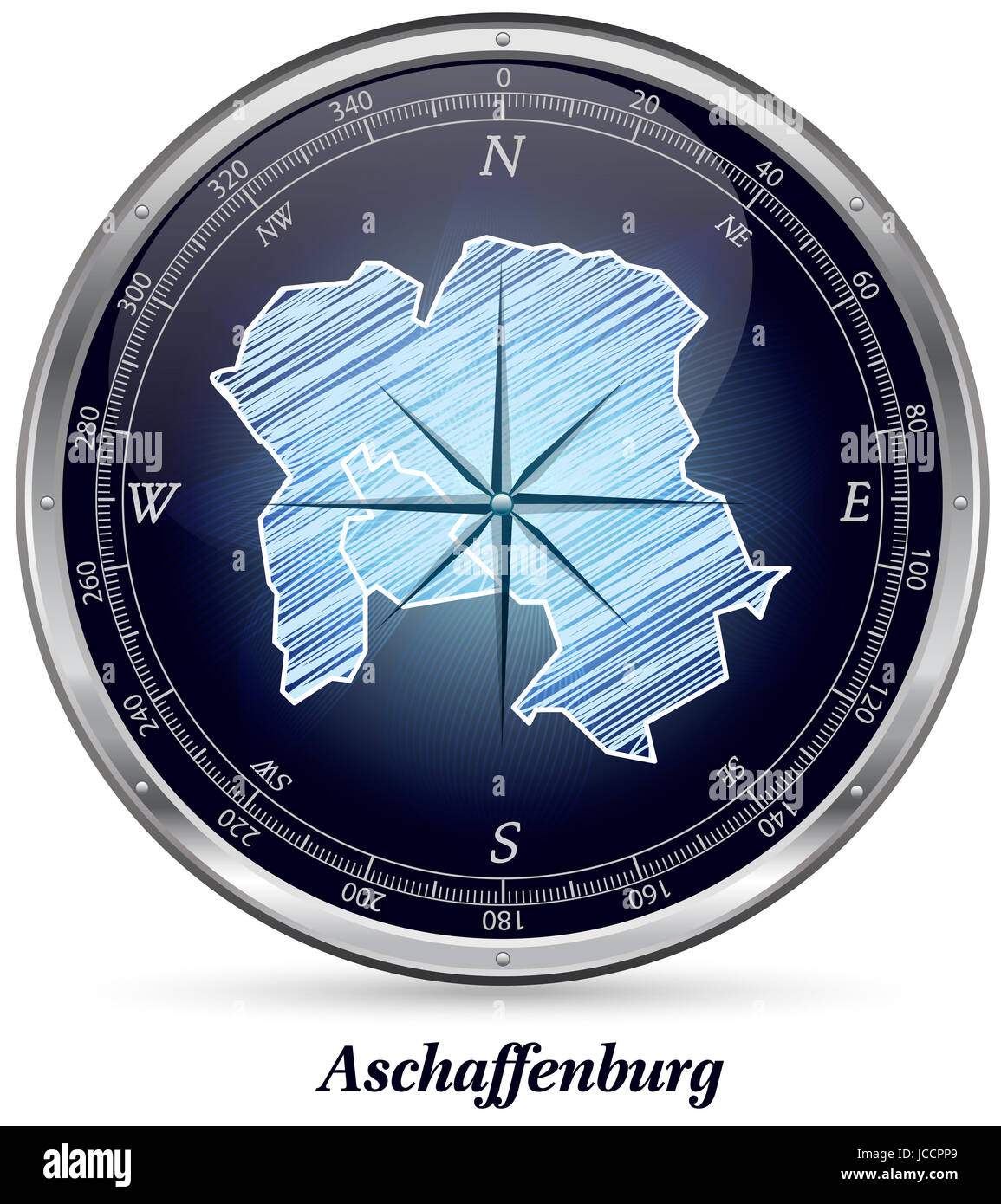 Aschaffenburg mit Grenzen in Chrom Stock Photo