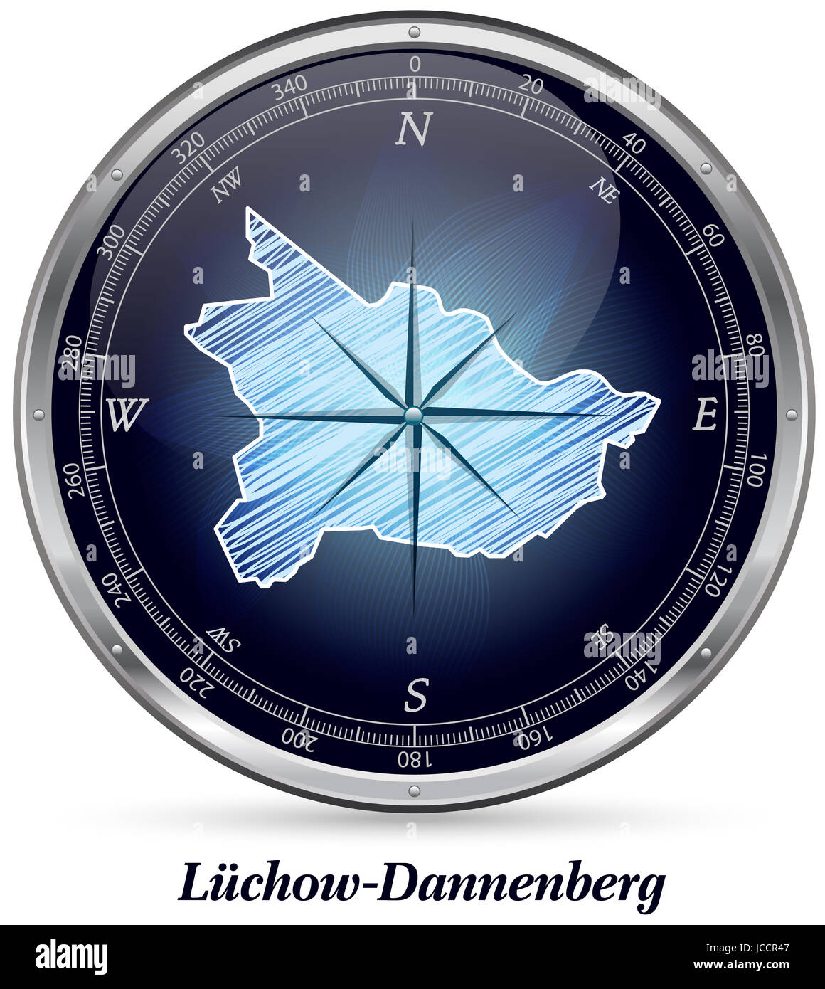 Luechow-Dannenberg mit Grenzen in Chrom Stock Photo