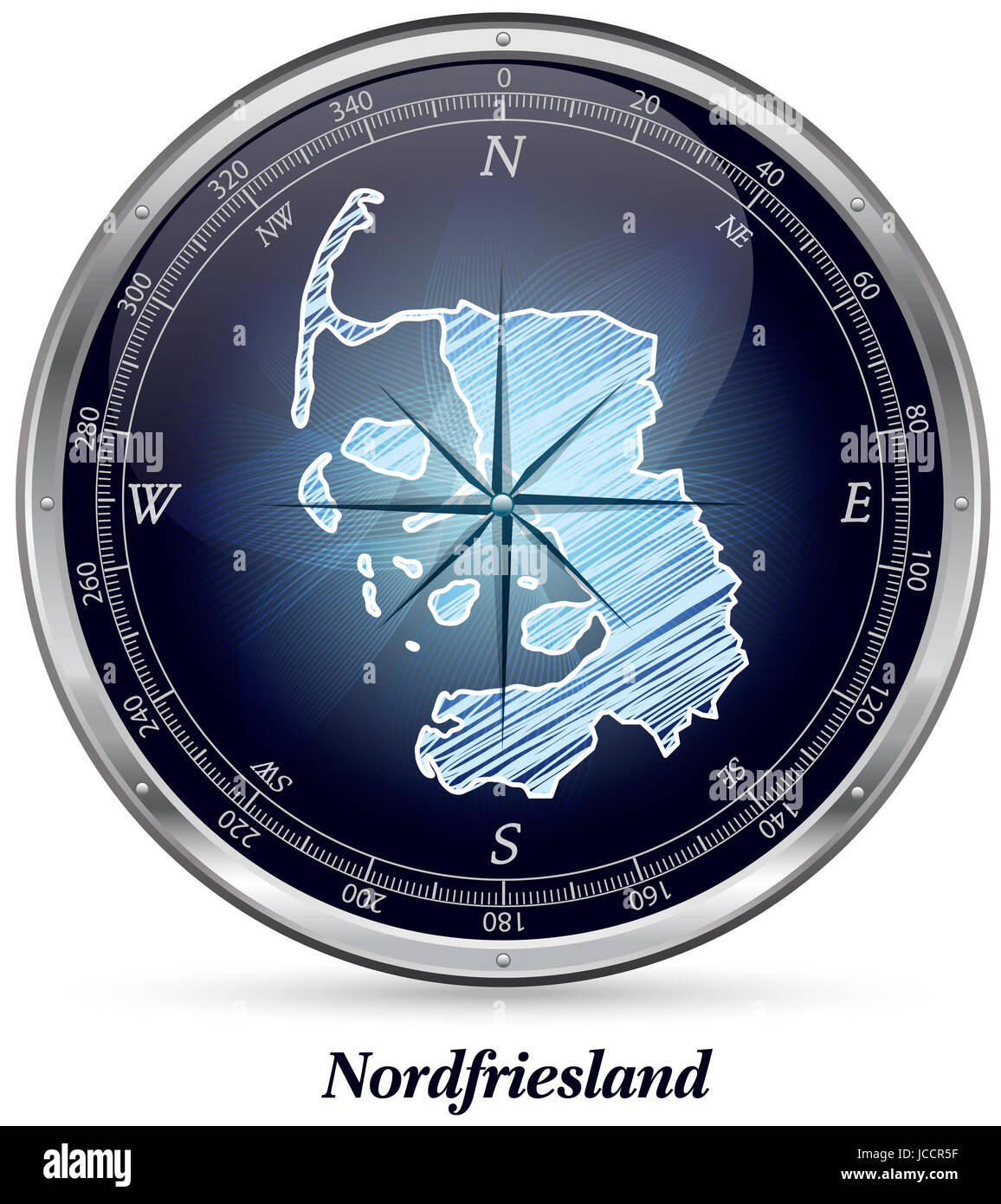 Nordfriesland mit Grenzen in Chrom Stock Photo