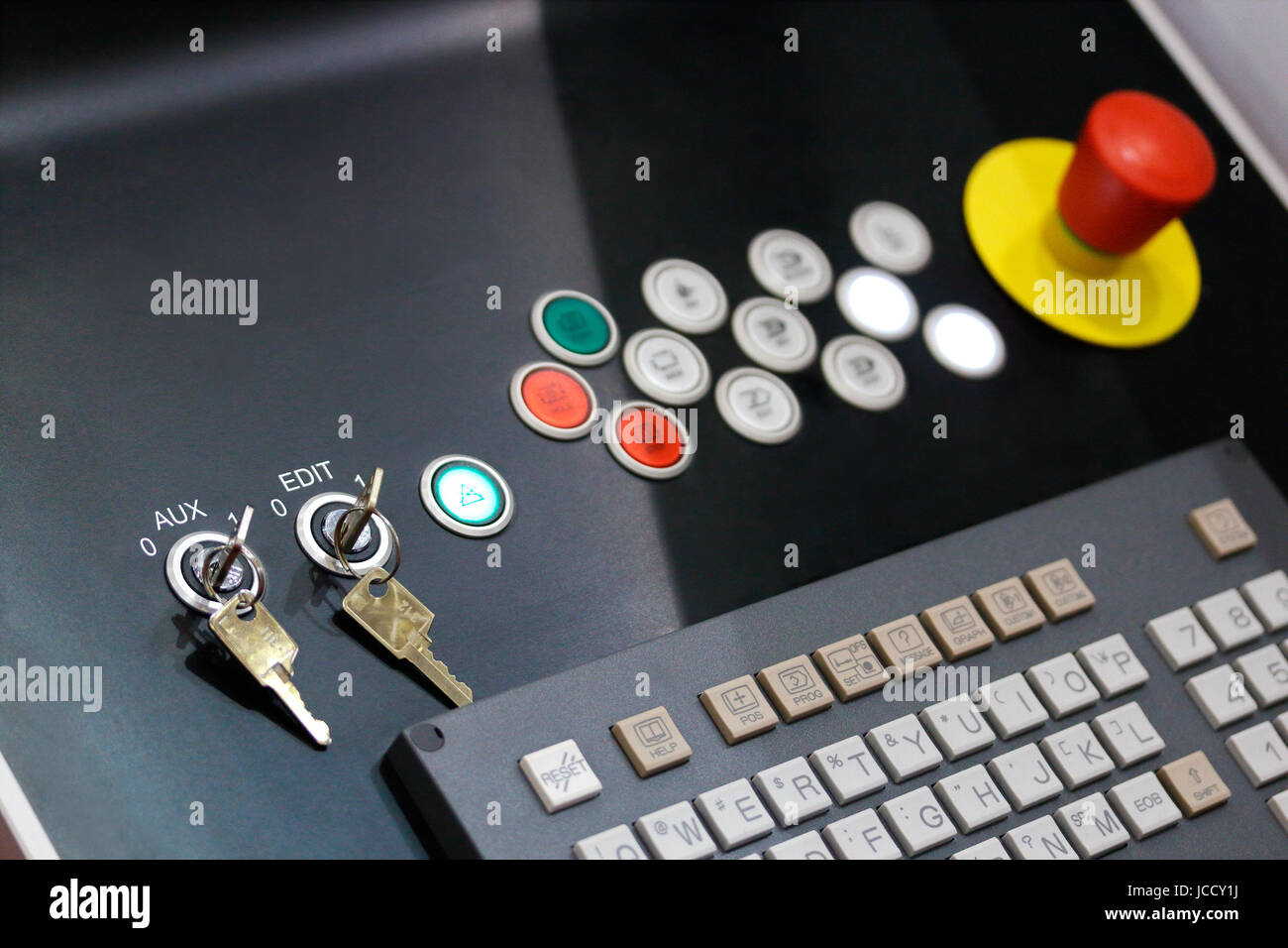 Control panel of modern cnc industrial equipment. Selective focus Stock