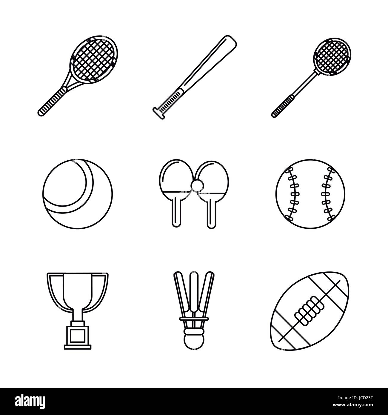 Baseball With Rackets white background with monochrome set of sports of racket and baseball ...
