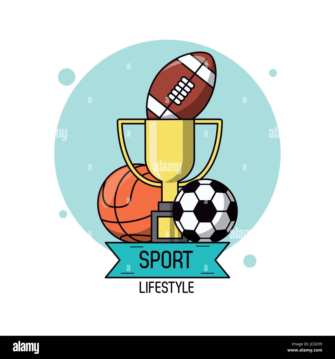 colorful poster of sport lifestyle with trophy and balls of football and basketball and soccer Stock Vector