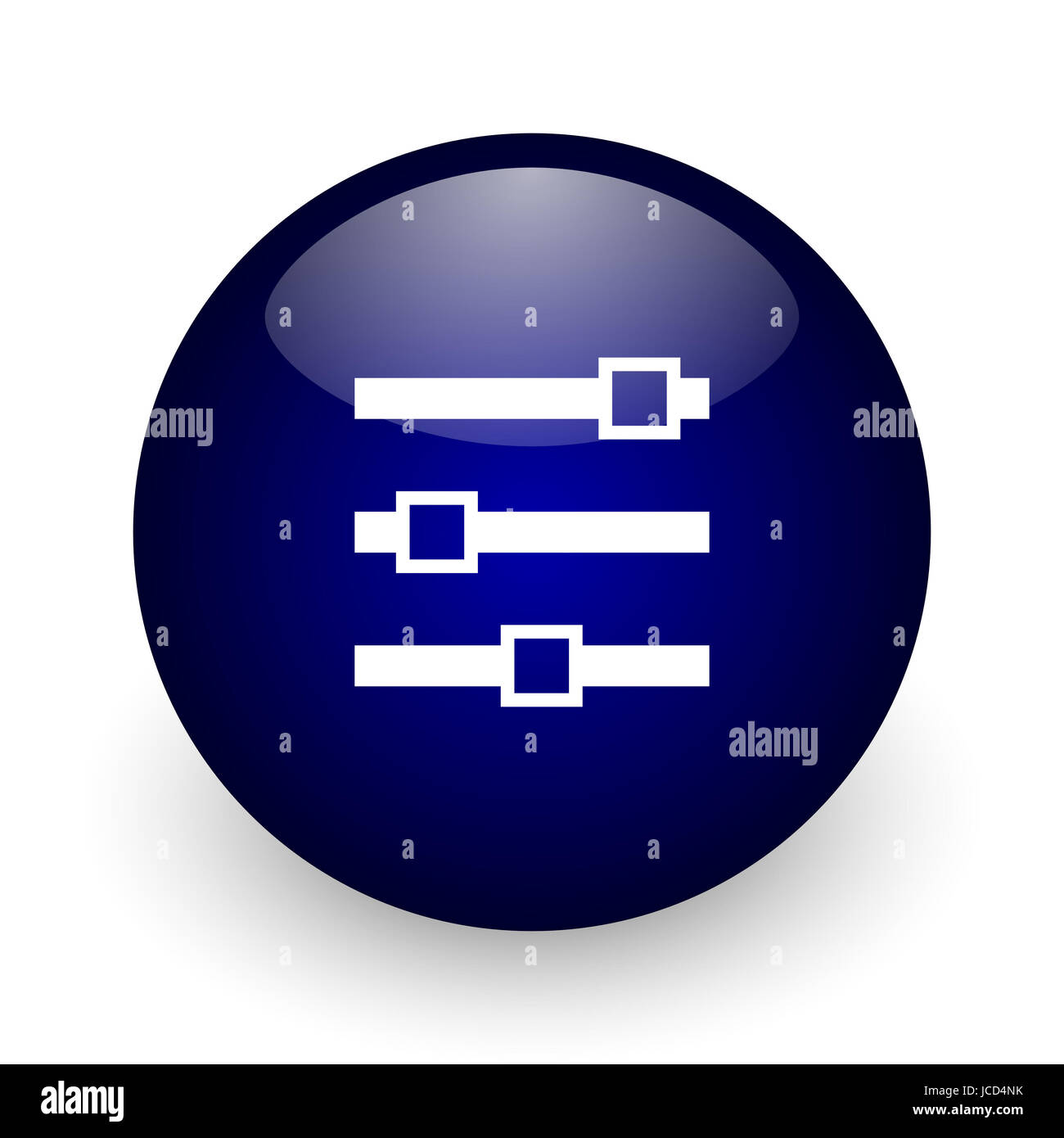 Slider blue glossy ball web icon on white background. Round 3d render ...