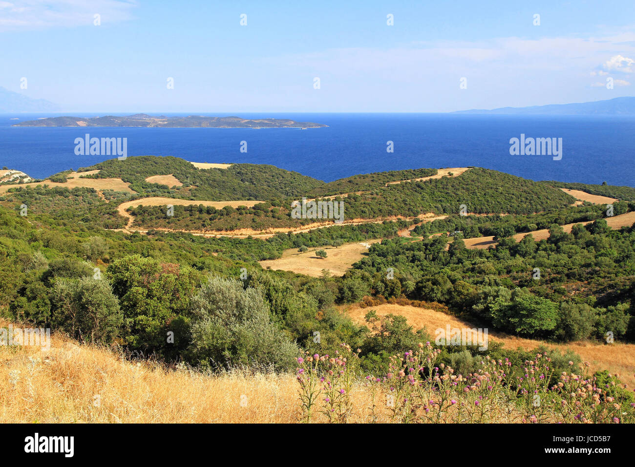 Rural farmland and Aegean sea at Chalkidiki Greece Stock Photo Alamy