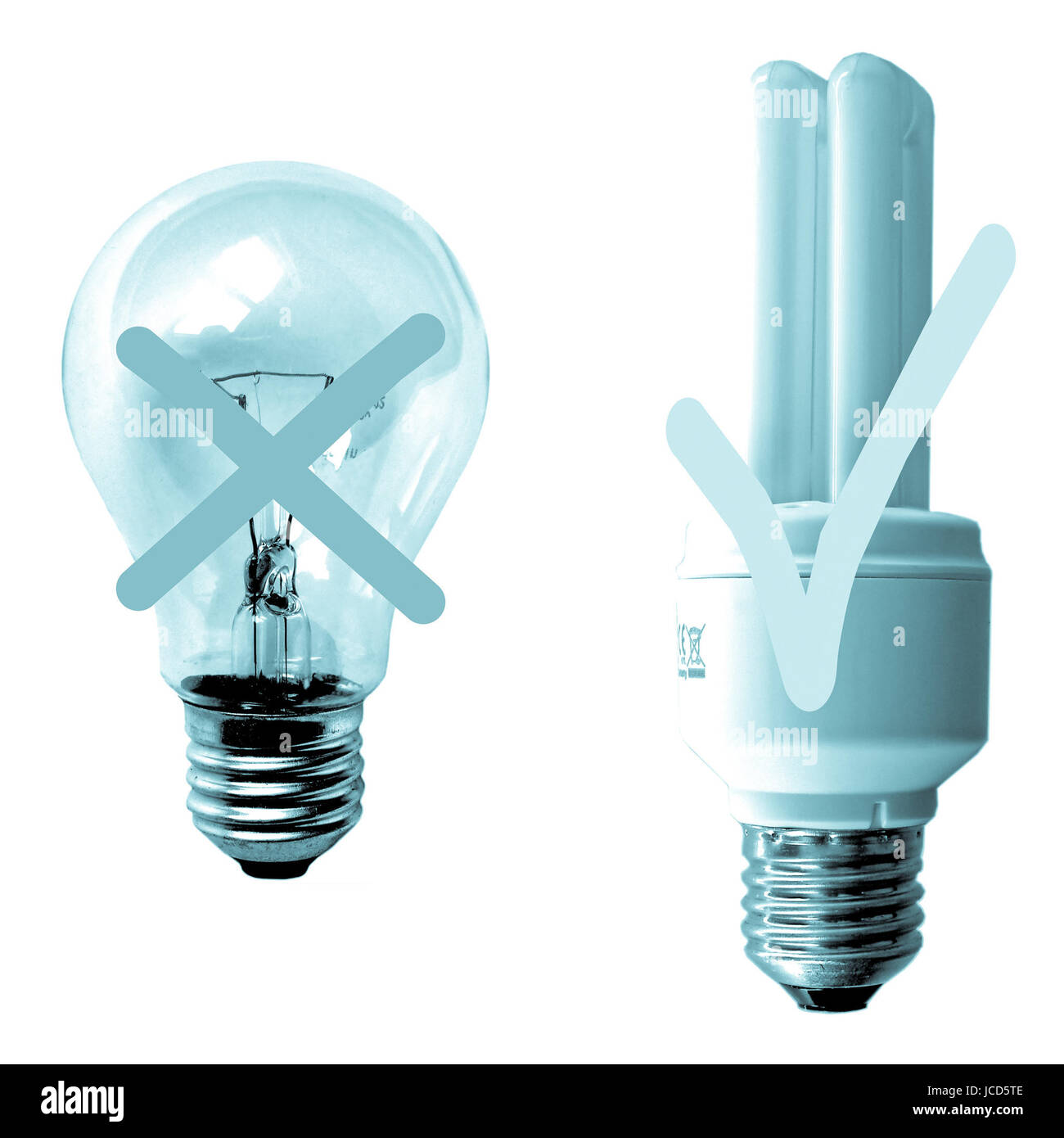 A picture of Traditional vs Fluorescent Light bulb cool cyanotype
