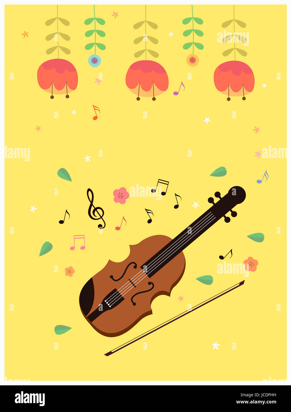 Violin with flowers and music notes Stock Photo - Alamy