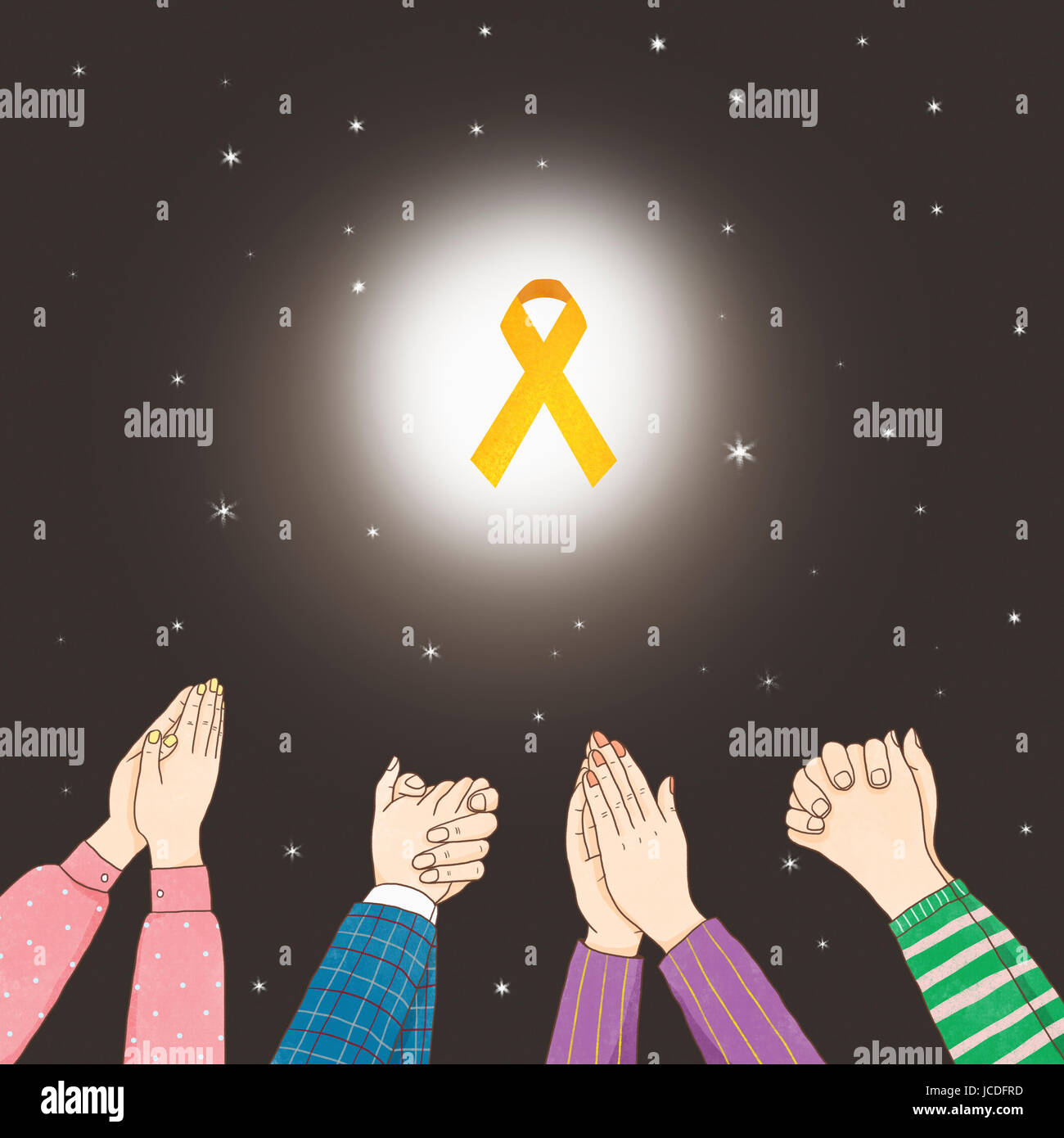 Hands praying with yellow ribbon Stock Photo - Alamy