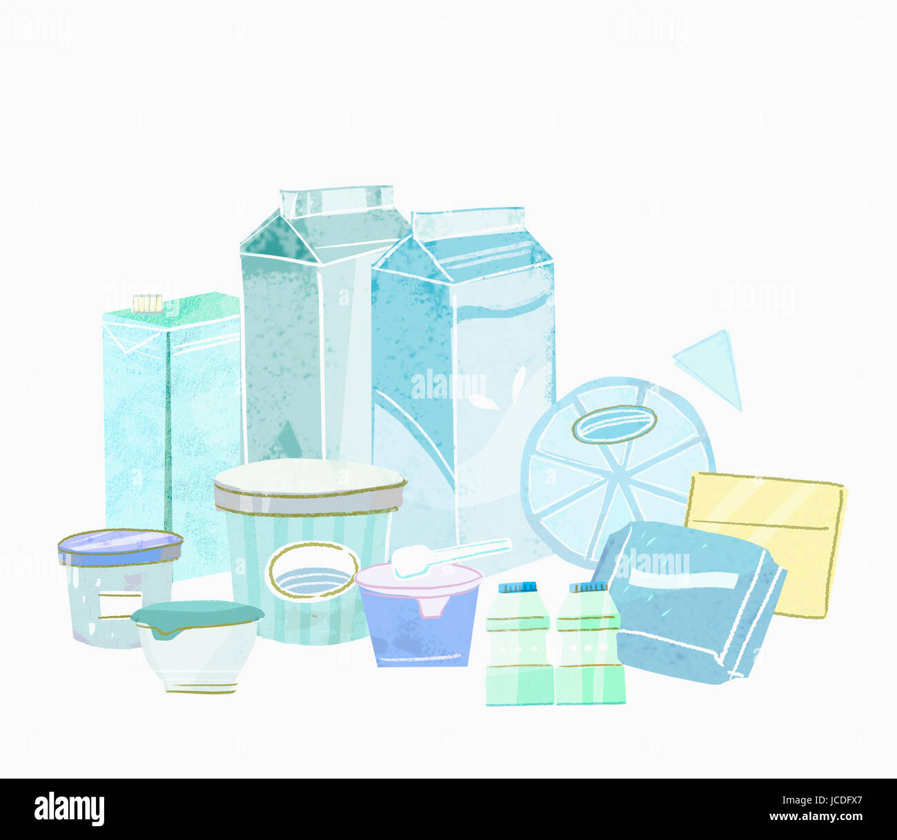 Illustration of various dairy products Stock Photo - Alamy