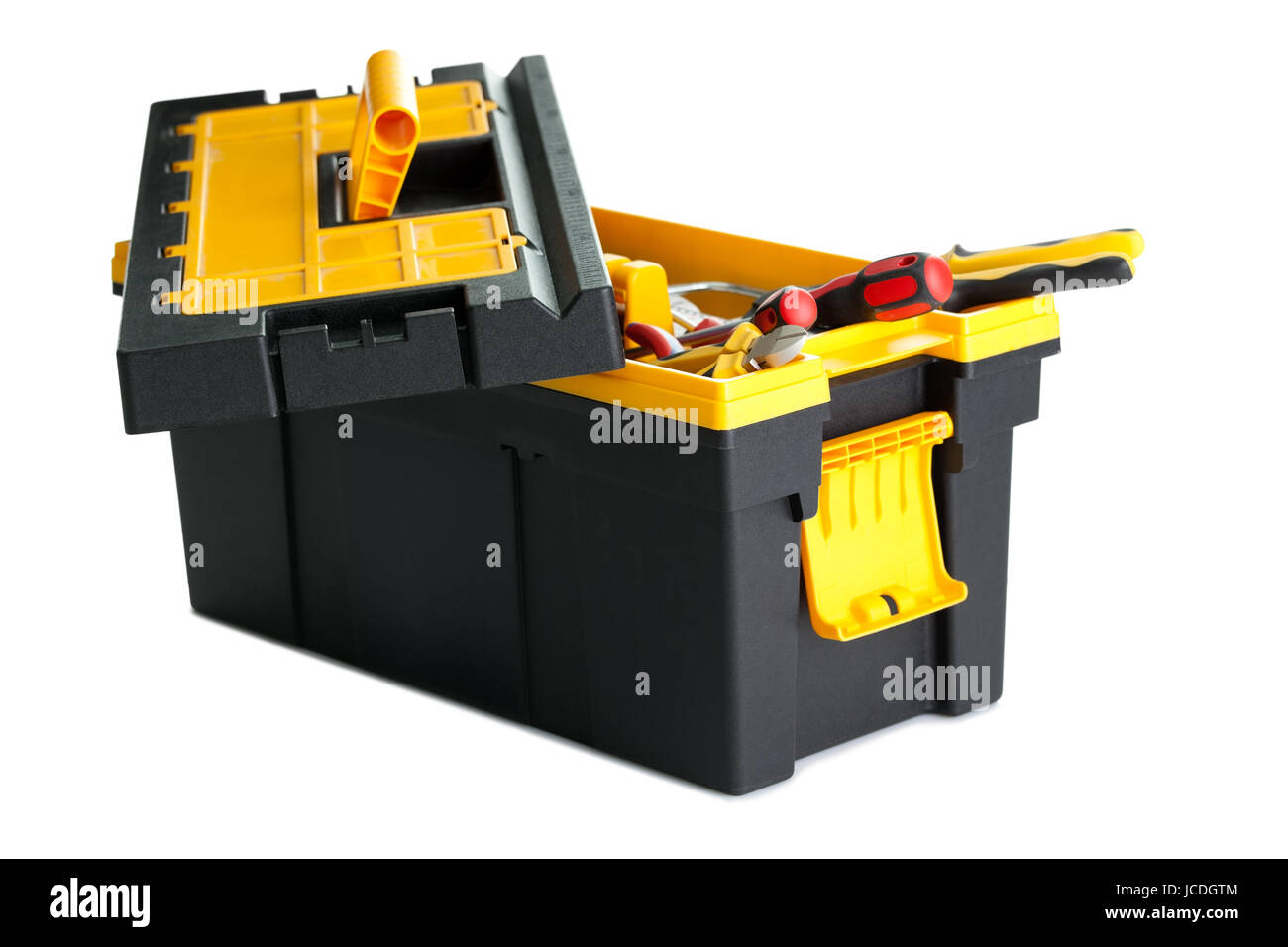 Image of open tool box with tools on white background Stock Photo - Alamy