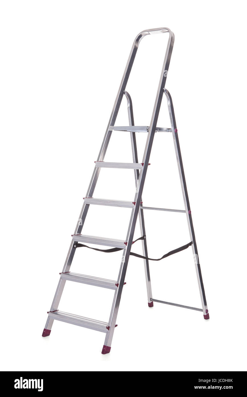 Photo of aluminum ladder. Isolated on white Stock Photo Alamy