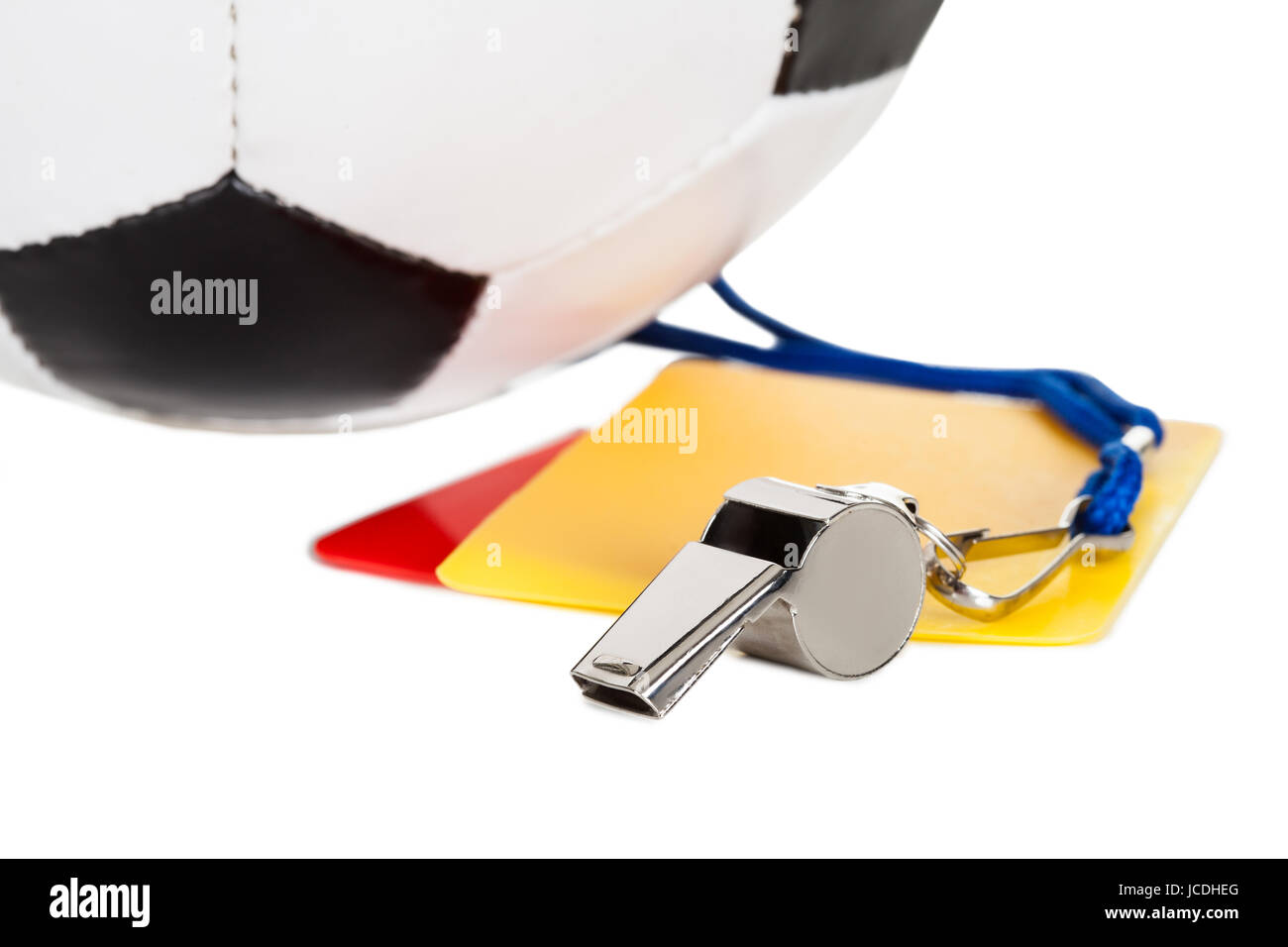 Soccer ball, whistle and cards. Isolated on white Stock Photo Alamy