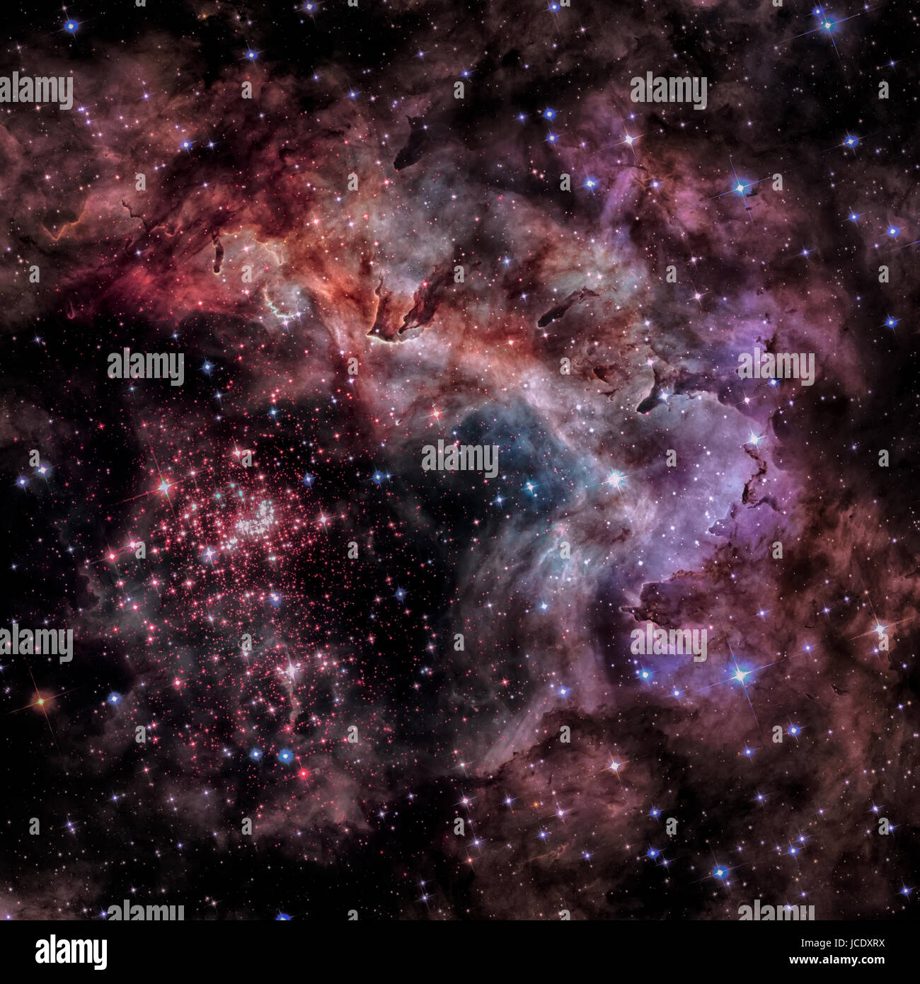 Westerlund 2 is an obscured compact young star cluster in the Milky Way. Super star cluster in the constellation Carina. Elements of this image furnis Stock Photo
