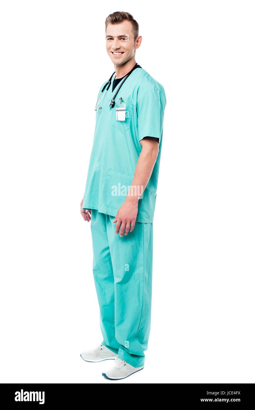 Smiling male doctor posing with stethoscope Stock Photo - Alamy