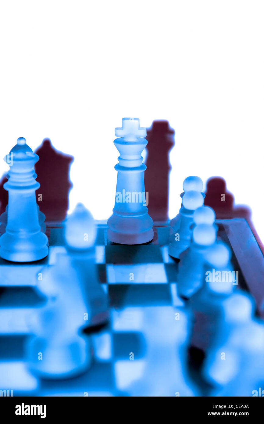 chess pieces in blue isolated against a white background Stock Photo