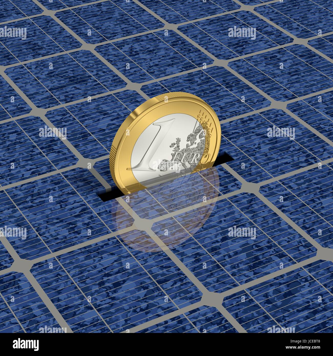 Eine Euro-Münze wird gespart durch Solarenergie Stock Photo