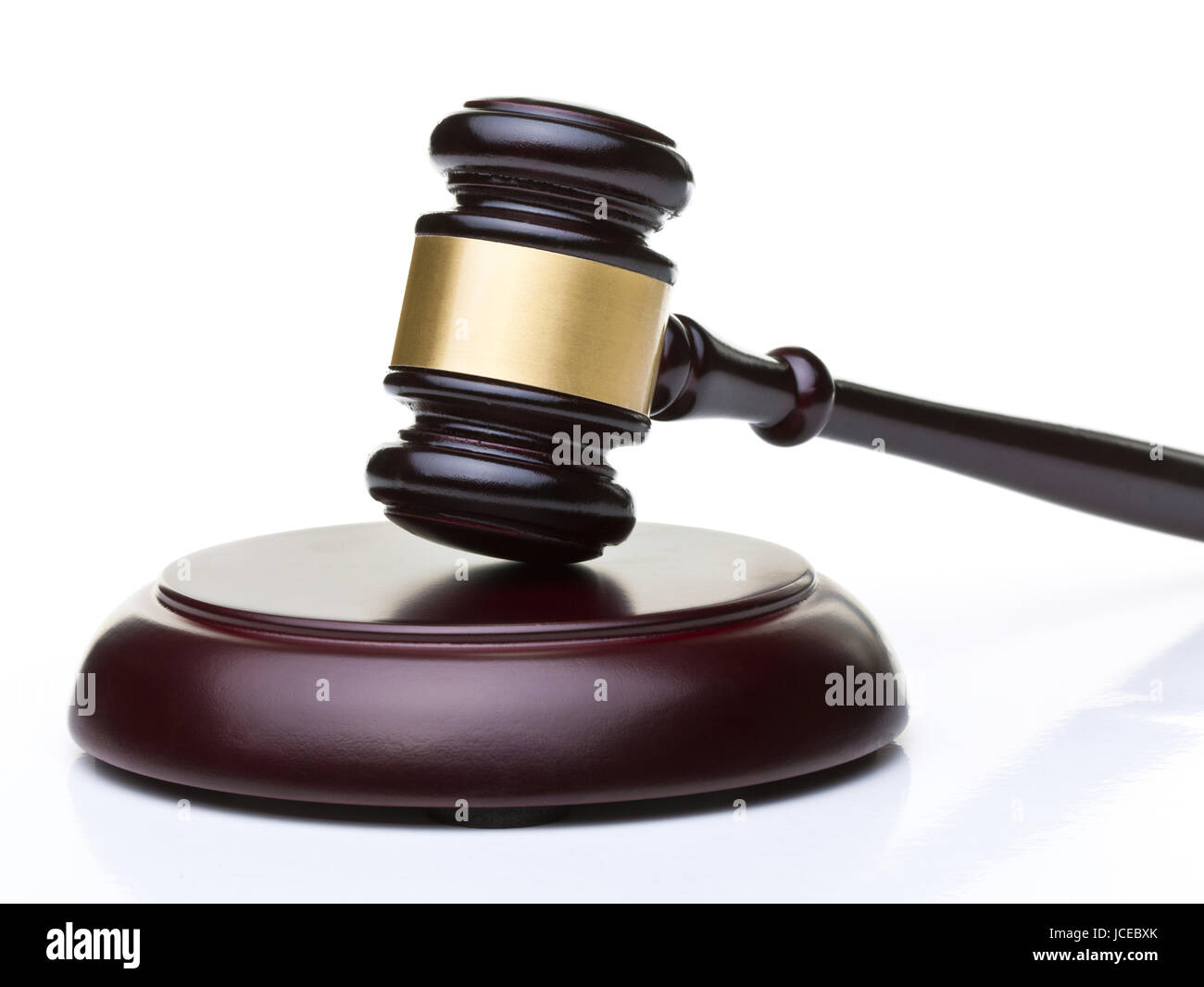 wooden judge gavel on white background Stock Photo