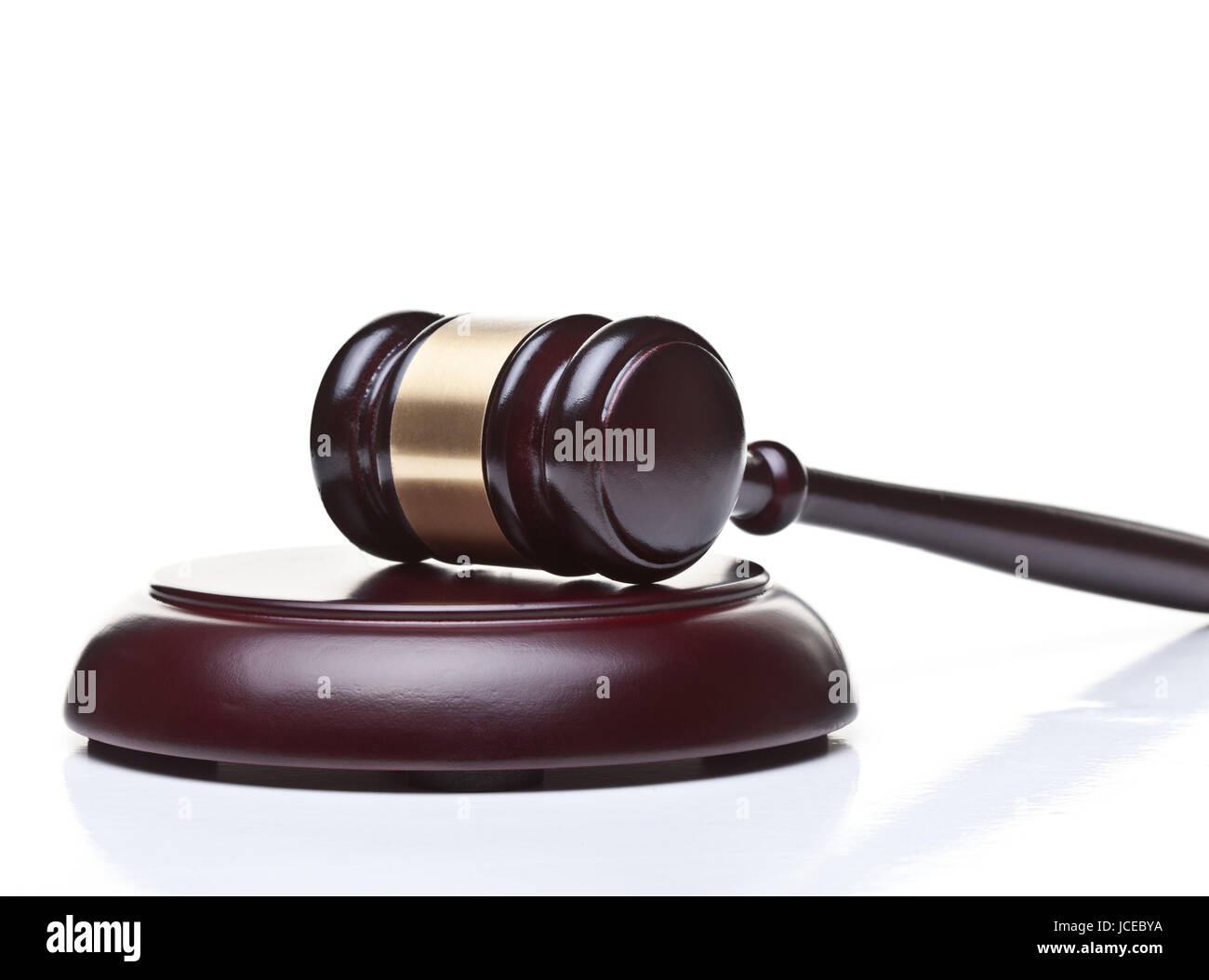 wooden judge gavel on white background Stock Photo