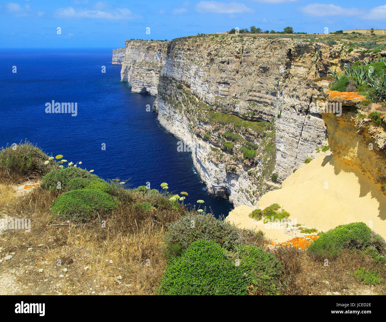 Coastal Clifftop Landscape View Westwards At Ta Cenc Cliffs Island Of Coastal Clifftop Landscape View Westwards At Ta Cenc Cliffs Island Of