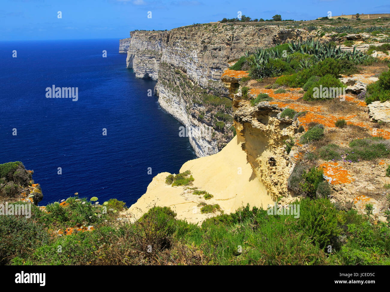 Coastal Clifftop Landscape View Westwards At Ta Cenc Cliffs Island Of Coastal Clifftop Landscape View Westwards At Ta Cenc Cliffs Island Of