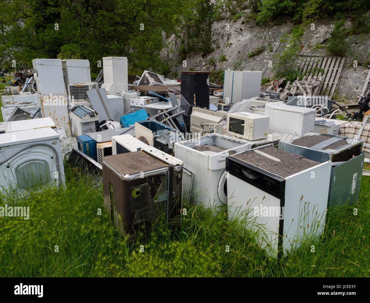Junk junk-yard mostly laundry washing machines Stock Photo